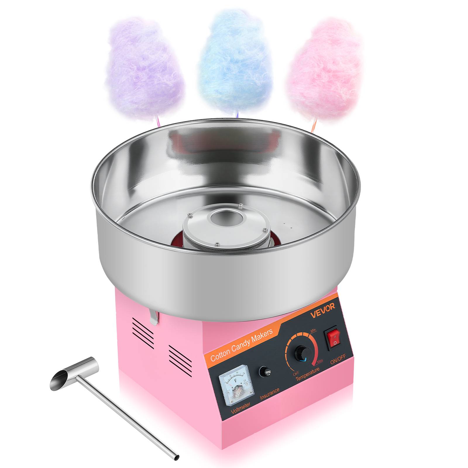VEVOR Machine barbe à papa électrique 1000 W, bol inox 38 cm, cuillère. Rose. - Image 1