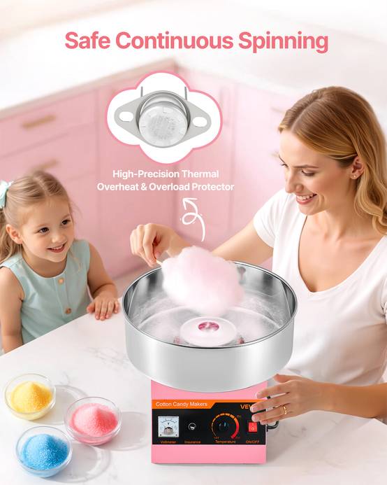VEVOR Machine barbe à papa électrique 1000 W, bol inox 38 cm, cuillère. Rose. - Image 2