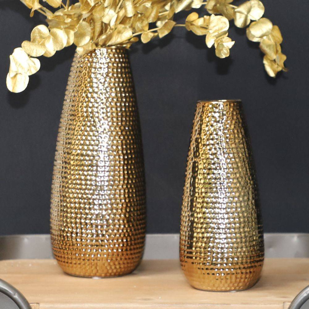 Vase en céramique doré 14 x 33.5 Ø ouv 5,5 Chemin de campagne - Image 3