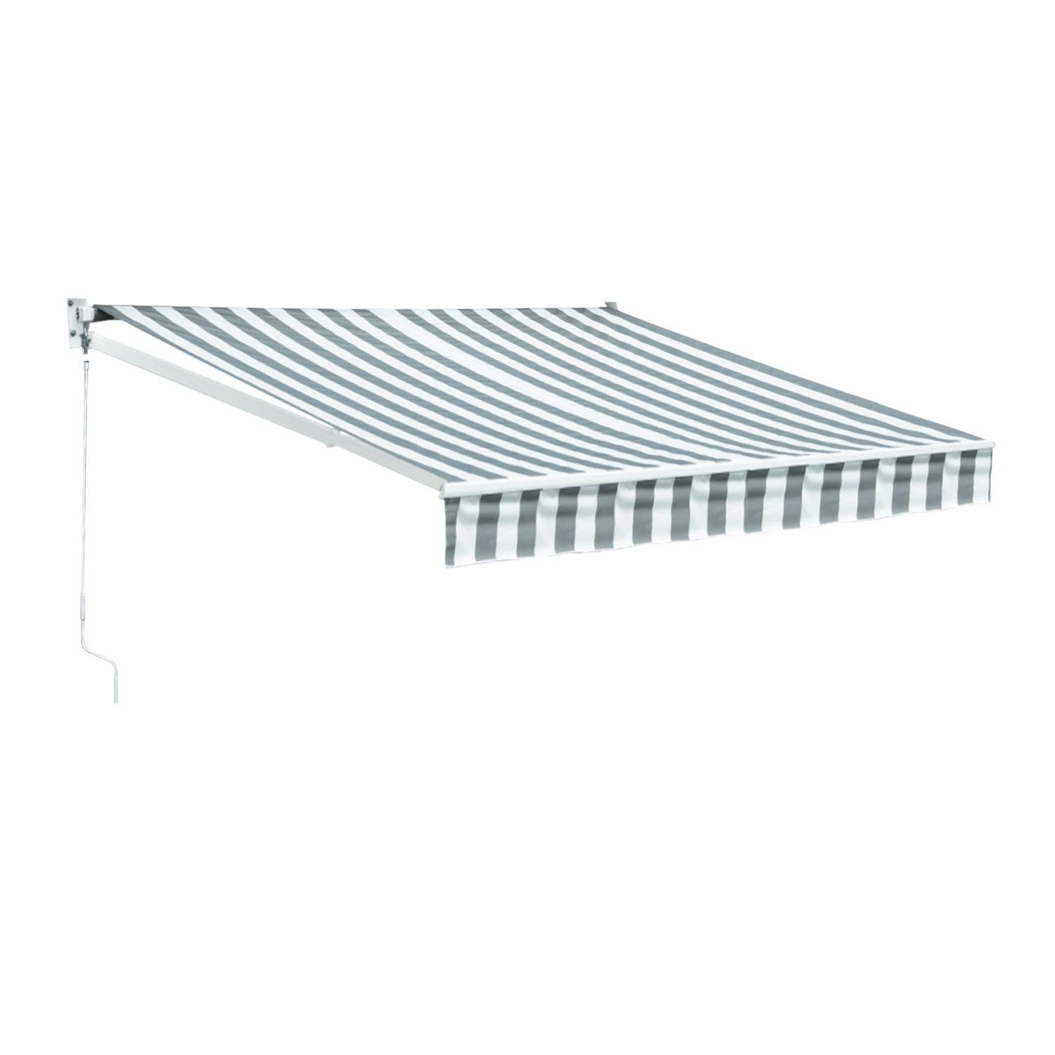 Happy Garden - Store banne SAULE 2,95 × 2,5m - Toile rayée blanche/grise et structure blanche - HAPPY GARDEN - Image 1