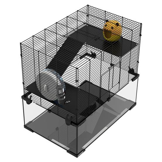 Cage hamster 3 niveaux en acier et verre pour rongeurs avec accessoires 60x40x57cm noir - ComfortXL Outdoor Living - Image 10