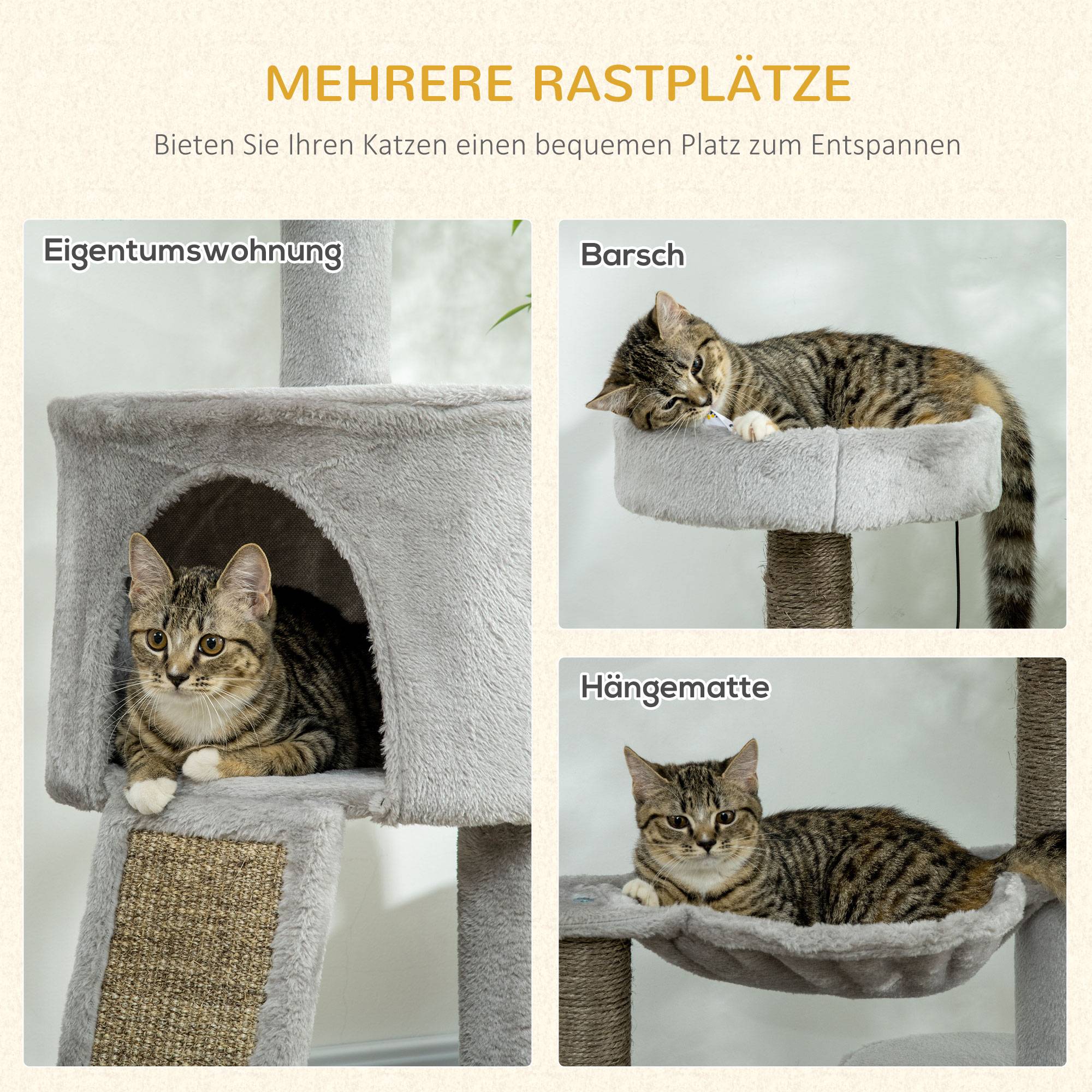 Arbre à chat niche panier hamac jouet 60x40x113 cm gris clair - Image 6