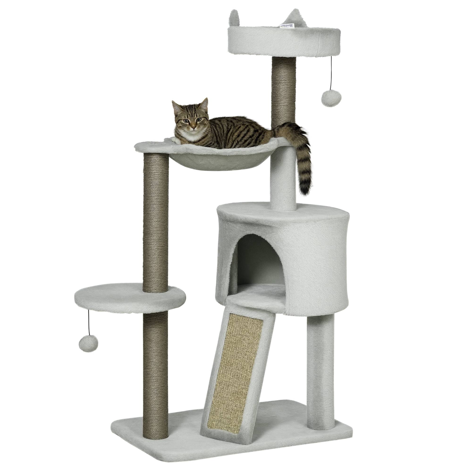 Arbre à chat niche panier hamac jouet 60x40x113 cm gris clair - Image 1