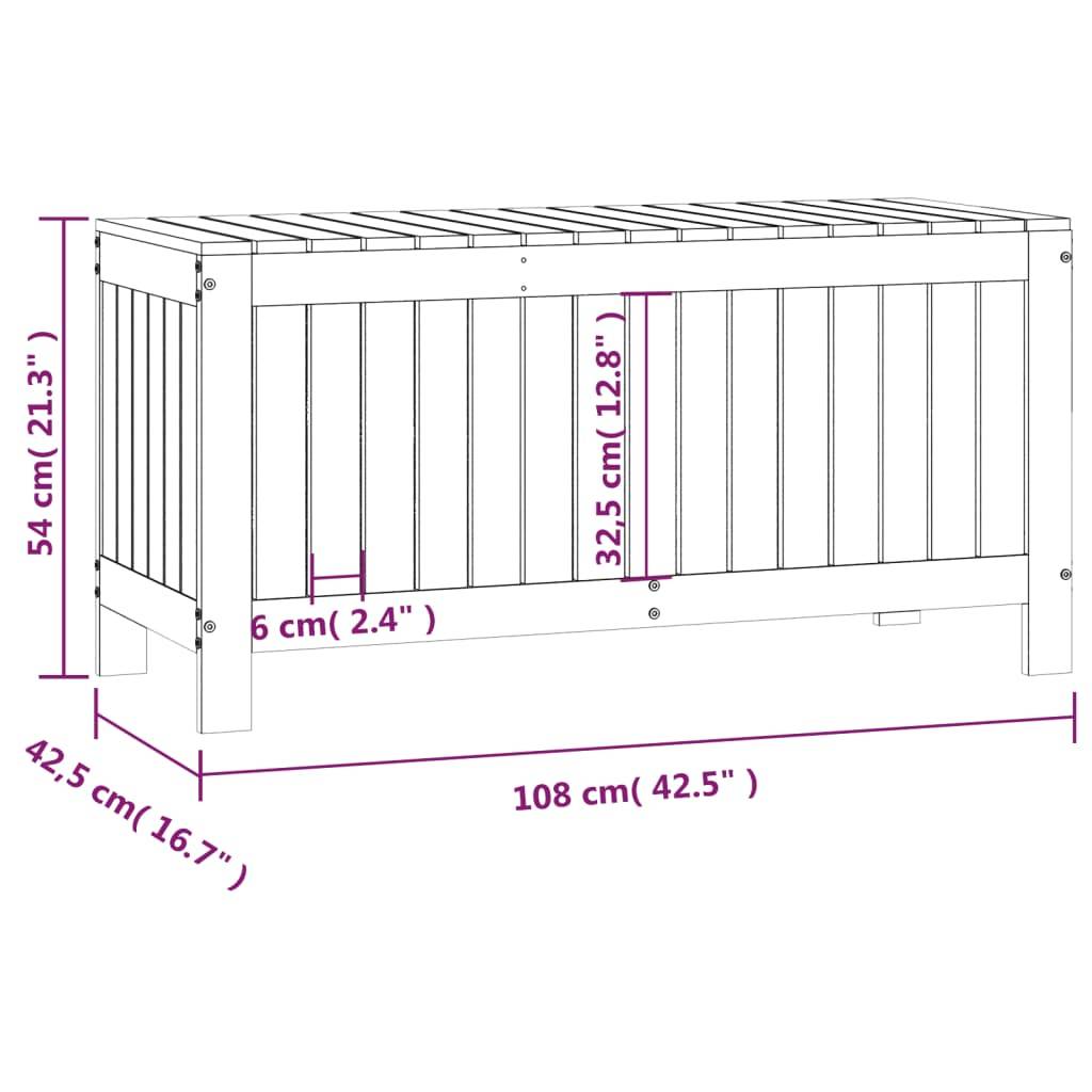 Coffre boîte meuble de jardin rangement 108 x 42,5 x 54cm bois massif pin noir - Image 6
