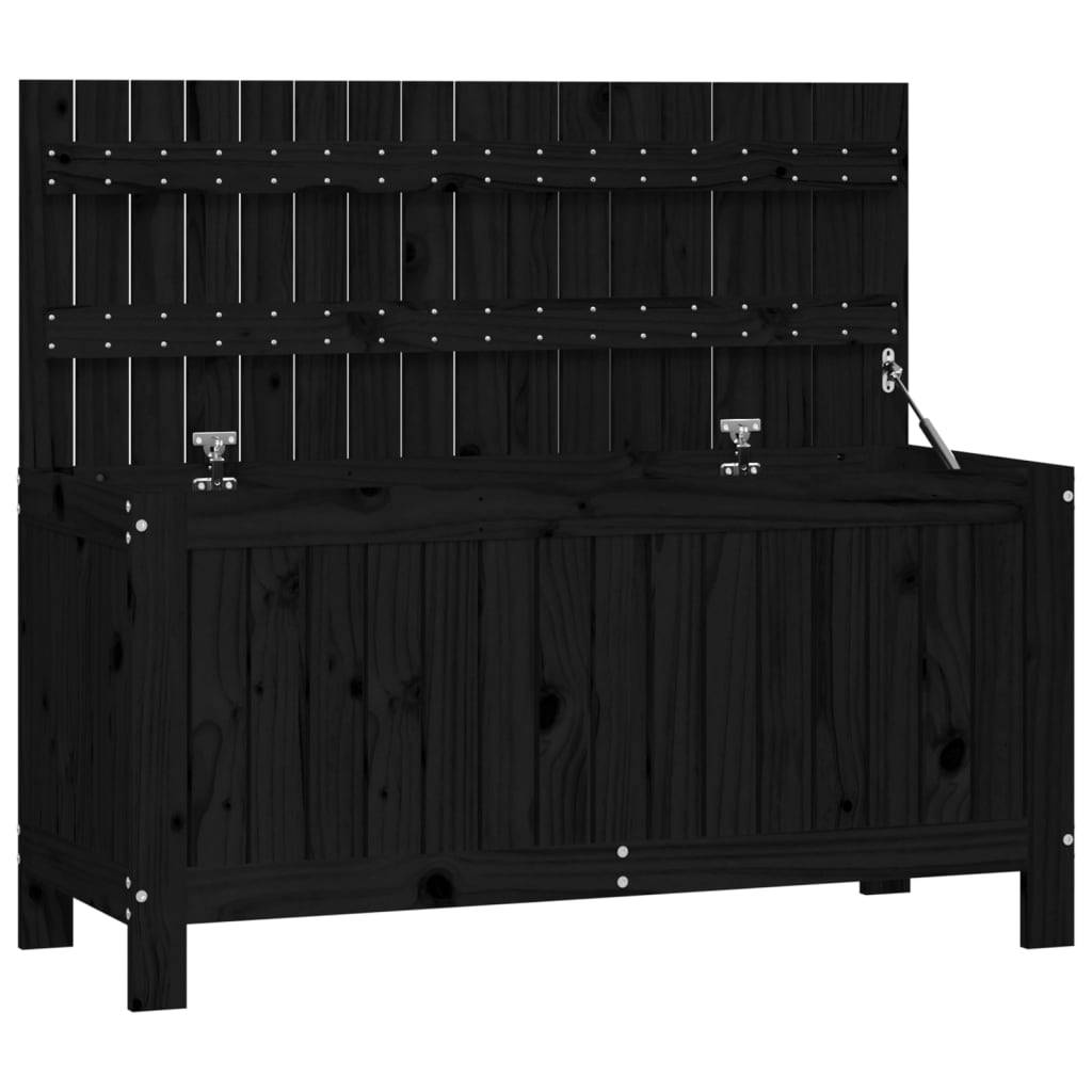 Coffre boîte meuble de jardin rangement 108 x 42,5 x 54cm bois massif pin noir - Image 1