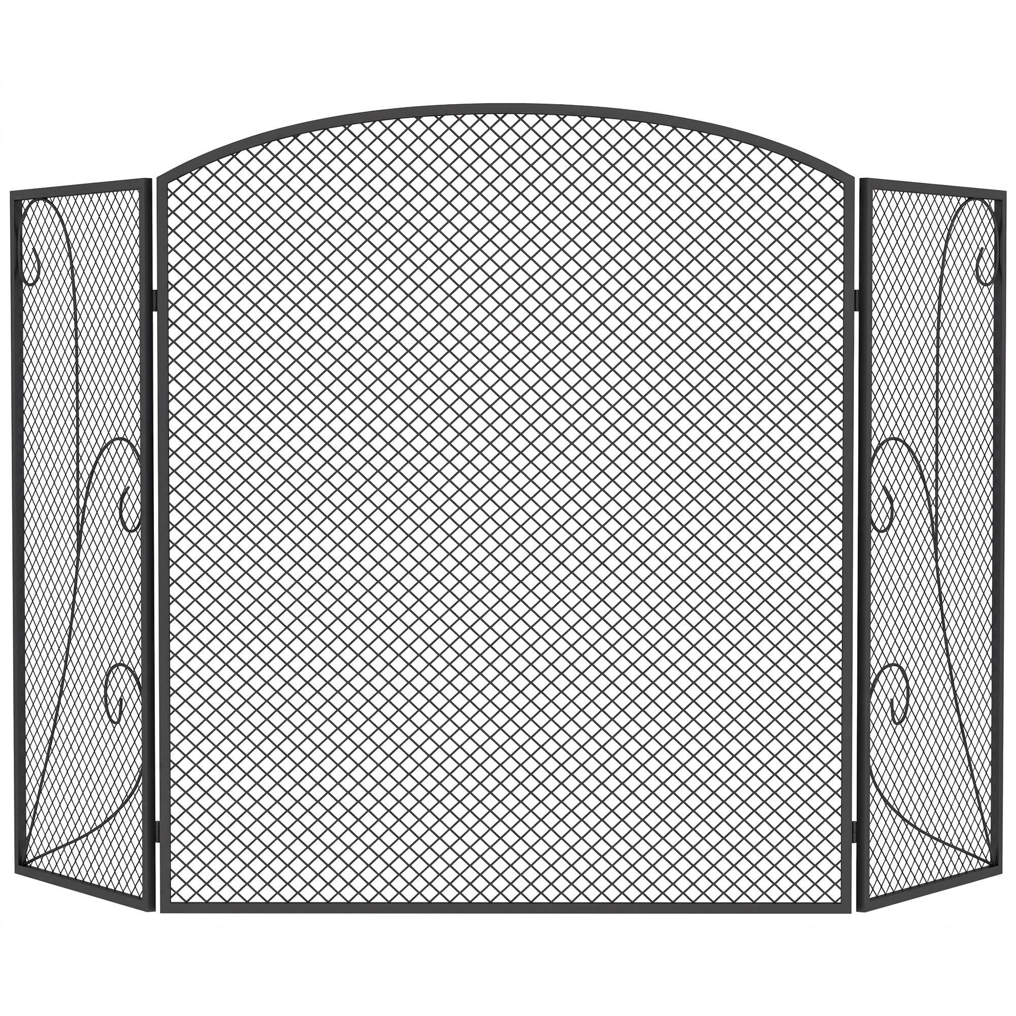 Pare-étincelles pliable à 3 panneaux pour cheminée, 133 x 1 x 77 cm, noir - Image 1