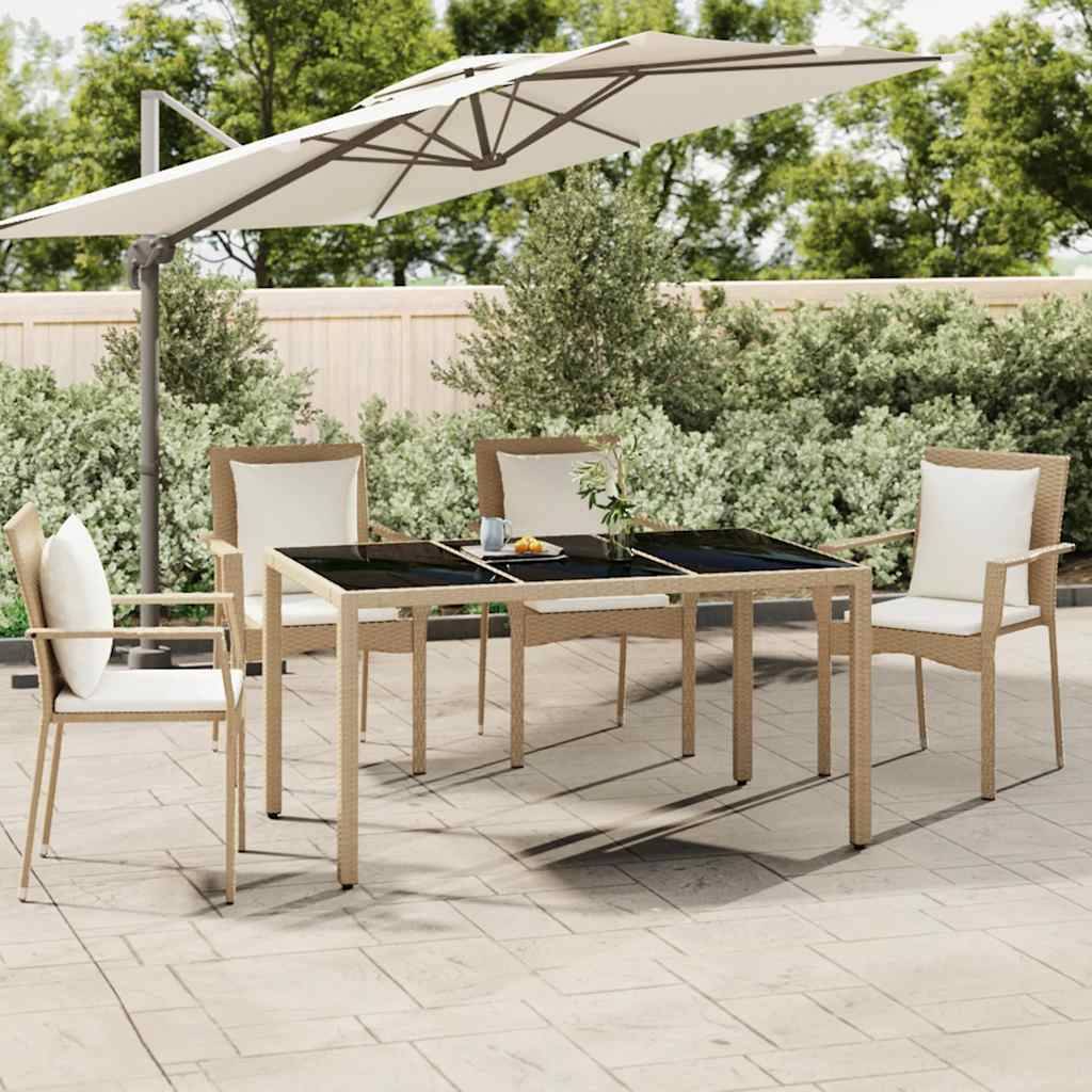 PANGIVO - Table de jardin verre trempé et résine tressée beige 150 x 90 x 75 cm, Poids :22.6kg - PANGIVO - Image 1