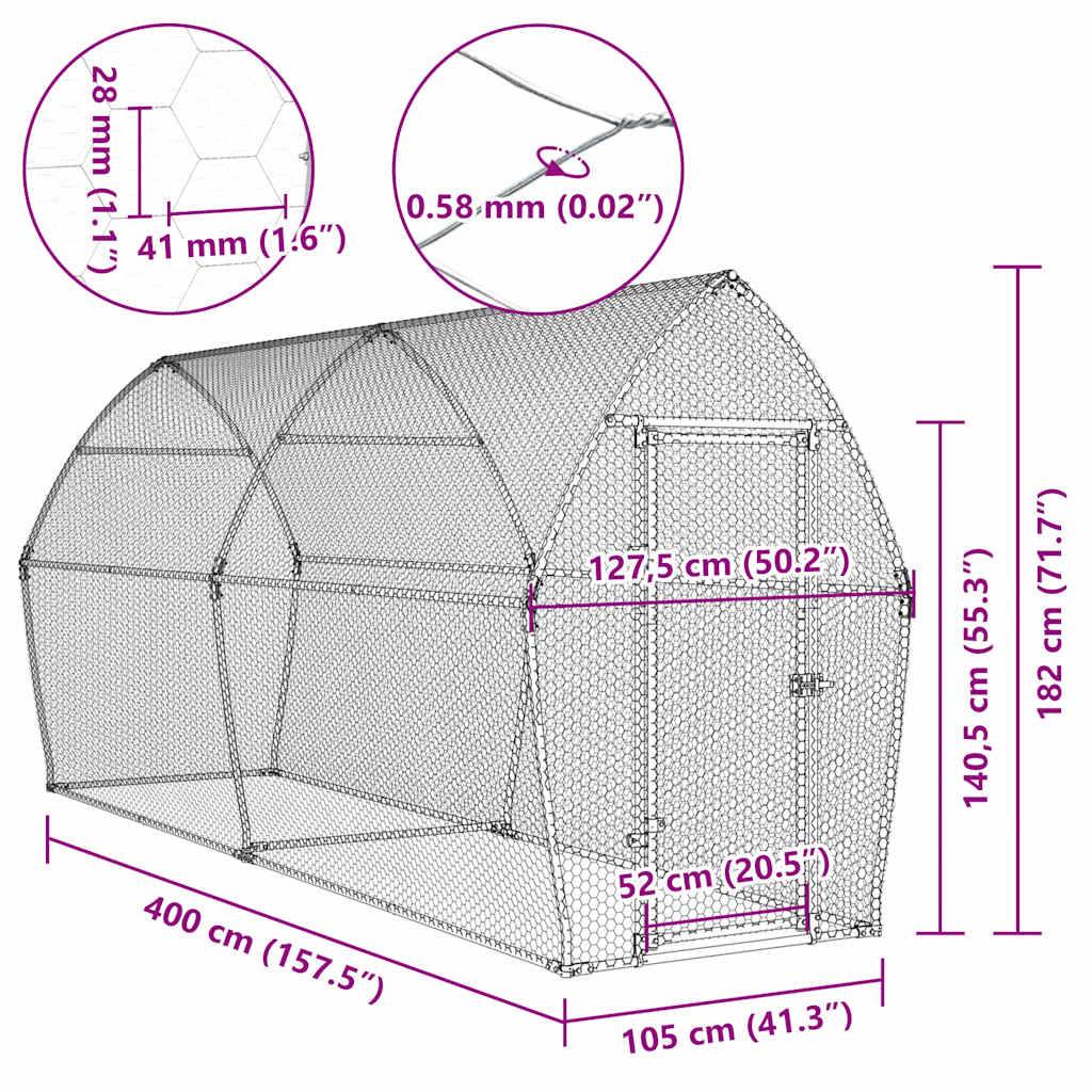 Vidaxl - Cage pour poules argenté 400x105x182 cm acier galvanisé vidaXL 172556 - Image 3