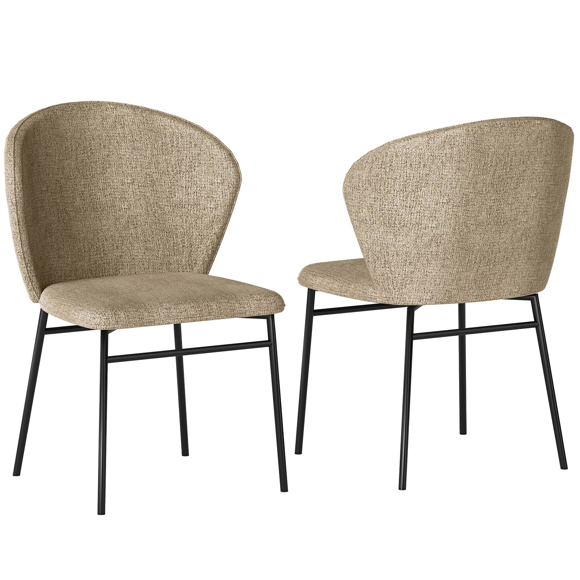 Lot de 2 chaises de salle à manger assise rembourrée en tissu aspect lin pieds en acier stable design moderne marron clair - Image 1