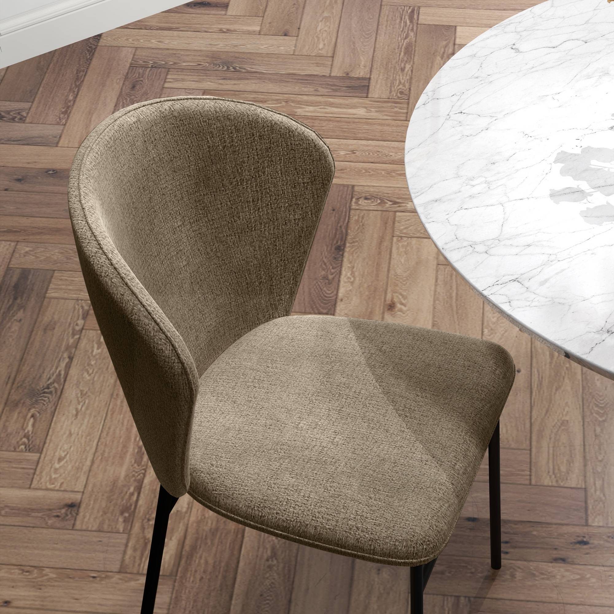 Lot de 2 chaises de salle à manger assise rembourrée en tissu aspect lin pieds en acier stable design moderne marron clair - Image 9