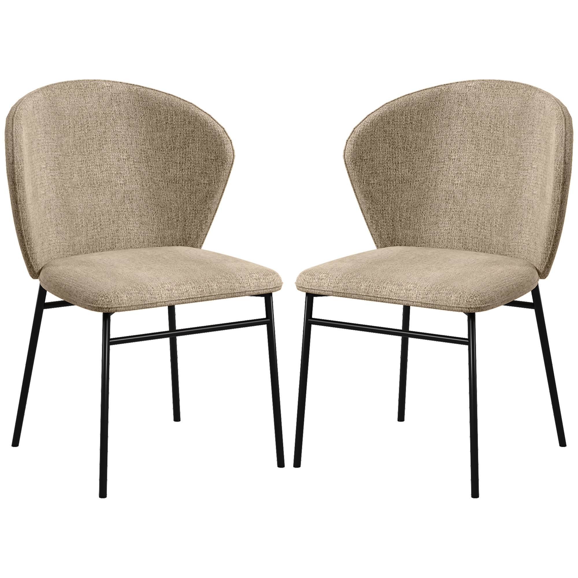 Lot de 2 chaises de salle à manger assise rembourrée en tissu aspect lin pieds en acier stable design moderne marron clair - Image 2