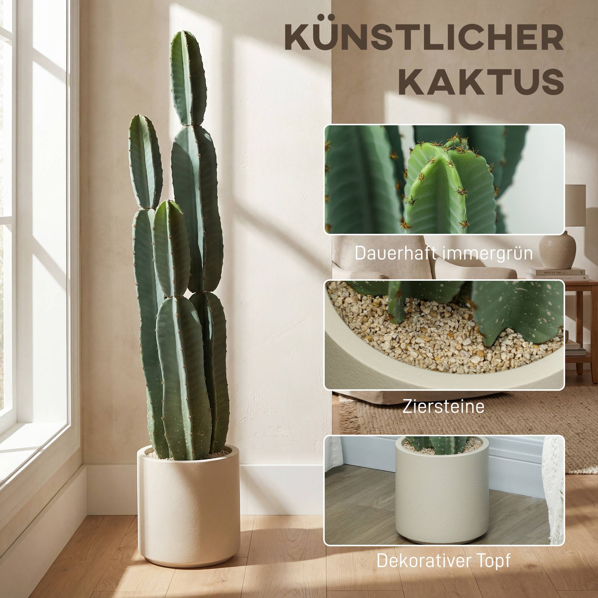 Sans Marque - Grand cactus artificiel 111cm en pot pour bureau, salon - Image 6