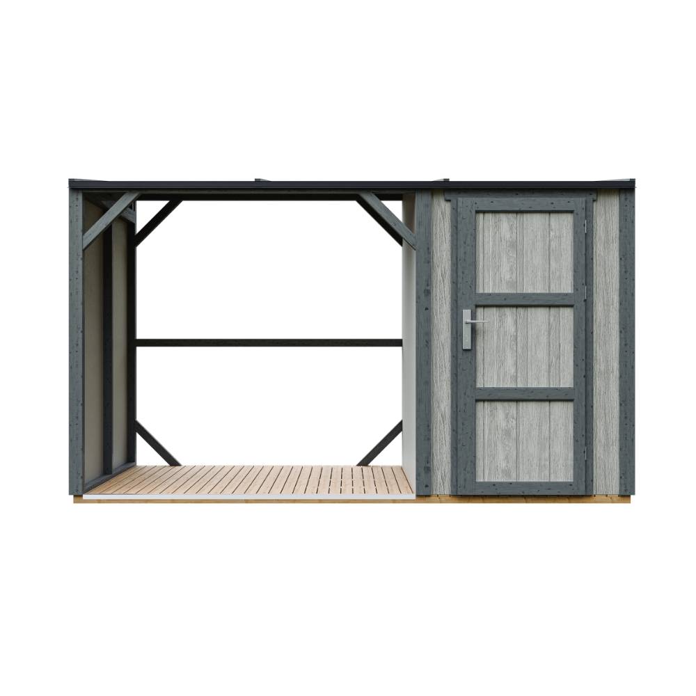 Timbela - Abri à bûches avec remise - 4,14 m² - 345x120xH220 cm - Abri pour bois de chauffage avec rangement - 10 mm d’épaisseur - M985-TUNDRA CAVERN - Timbela - Image 2
