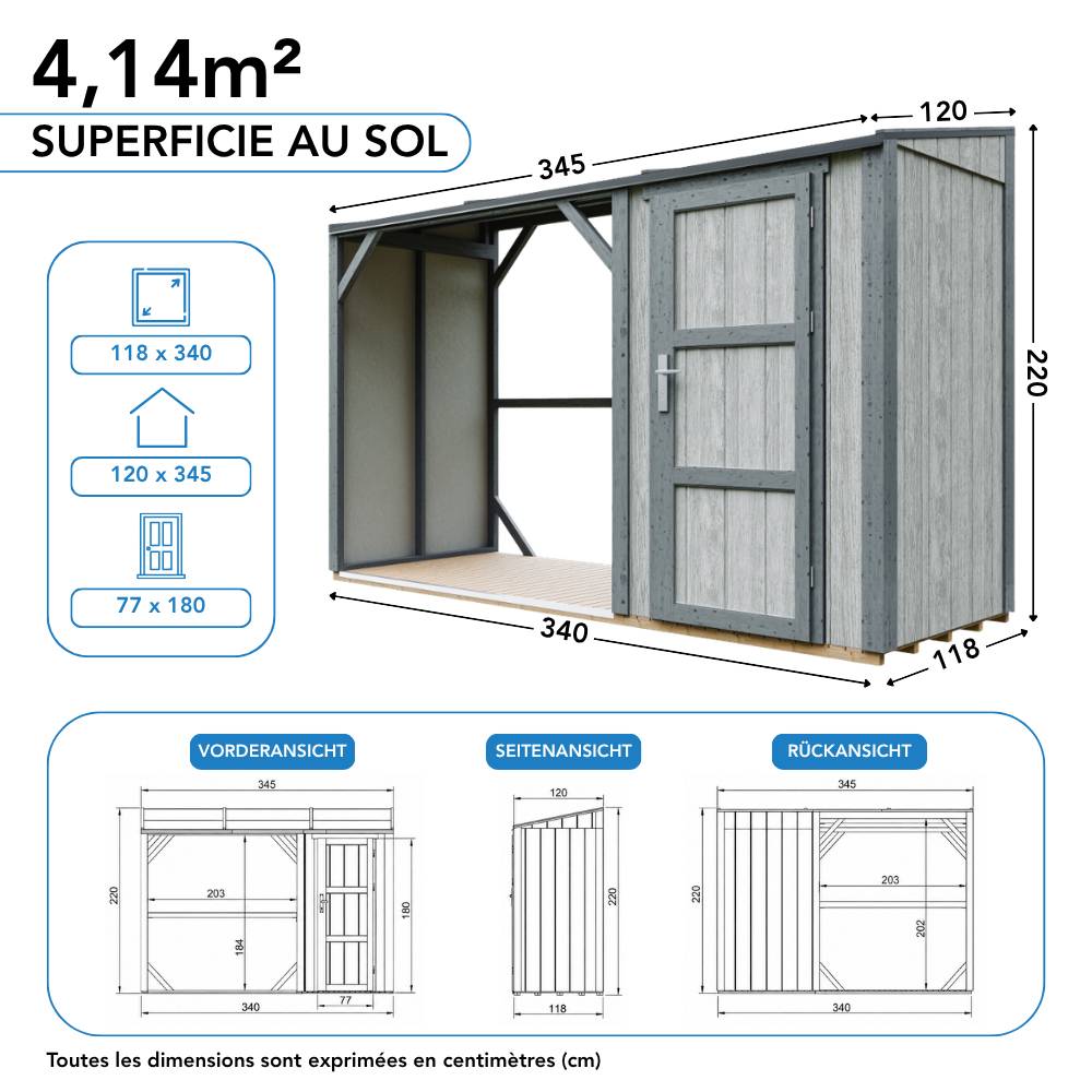 Timbela - Abri à bûches avec remise - 4,14 m² - 345x120xH220 cm - Abri pour bois de chauffage avec rangement - 10 mm d’épaisseur - M985-TUNDRA CAVERN - Timbela - Image 8