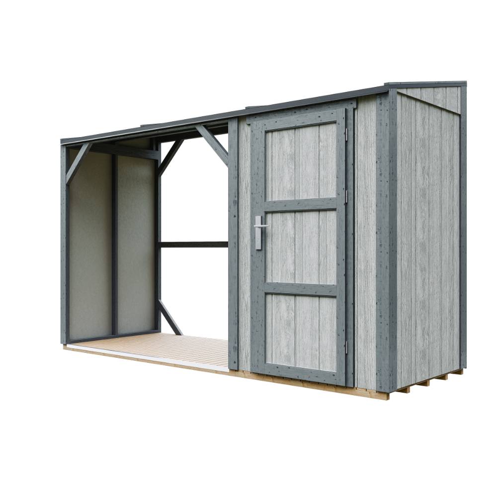 Timbela - Abri à bûches avec remise - 4,14 m² - 345x120xH220 cm - Abri pour bois de chauffage avec rangement - 10 mm d’épaisseur - M985-TUNDRA CAVERN - Timbela - Image 4