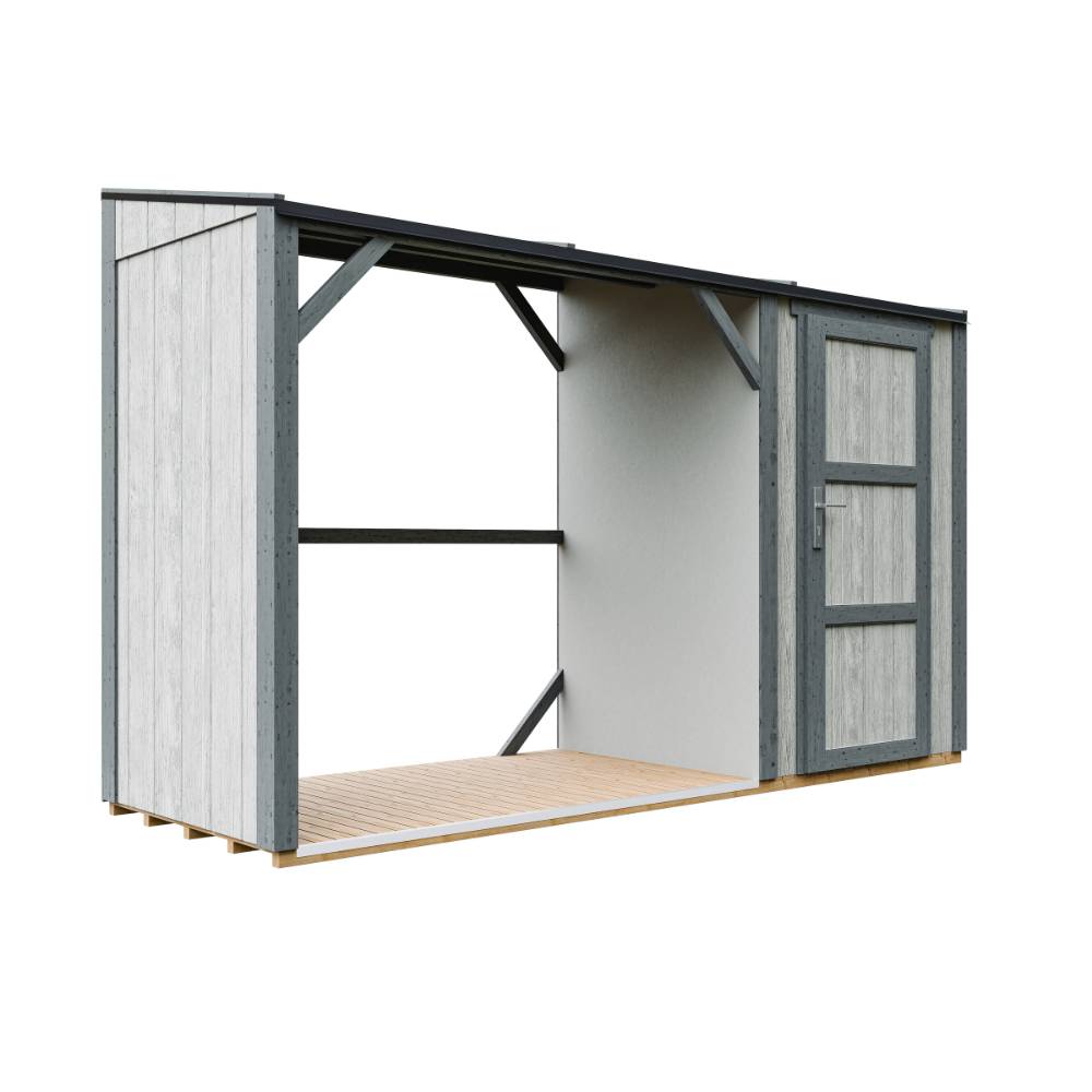 Timbela - Abri à bûches avec remise - 4,14 m² - 345x120xH220 cm - Abri pour bois de chauffage avec rangement - 10 mm d’épaisseur - M985-TUNDRA CAVERN - Timbela - Image 3