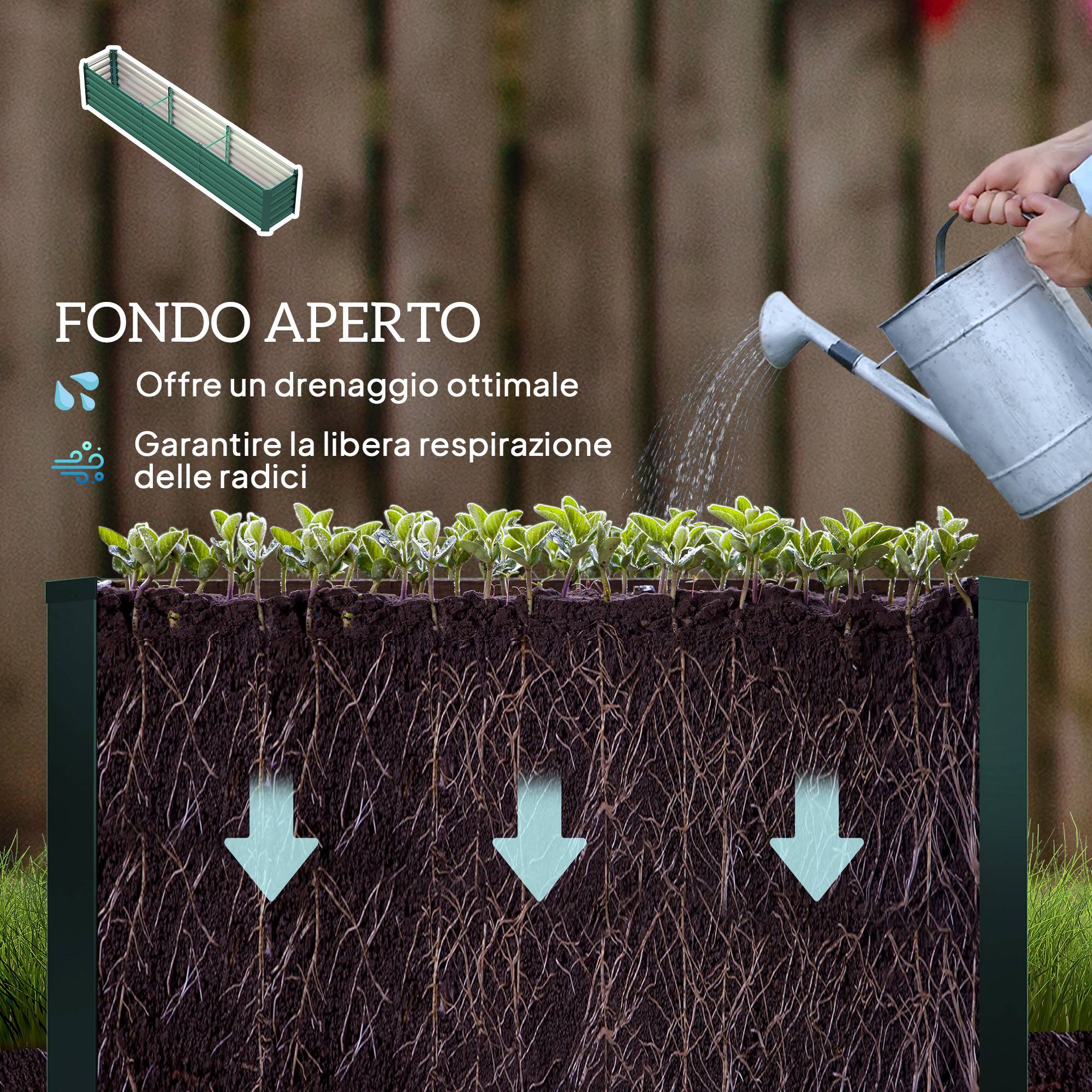 Grand carré potager acier galvanisé extérieur fond ouvert 240x40x45cm vert - ComfortXL Outdoor Living - Image 8