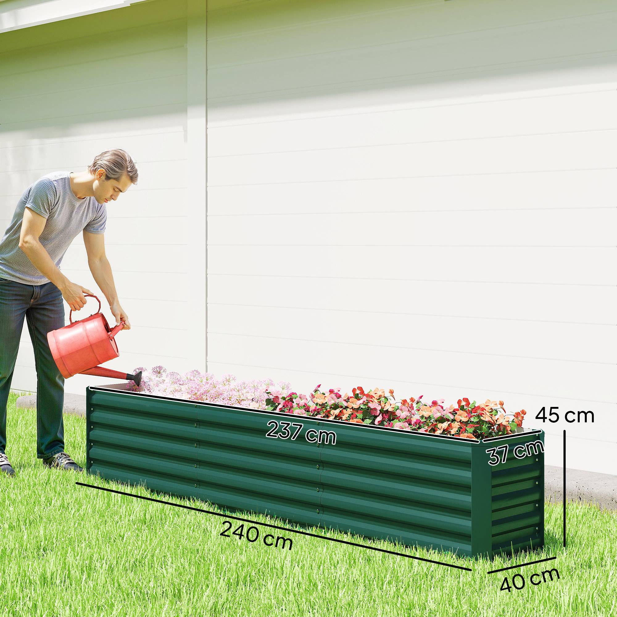 Grand carré potager acier galvanisé extérieur fond ouvert 240x40x45cm vert - ComfortXL Outdoor Living - Image 5