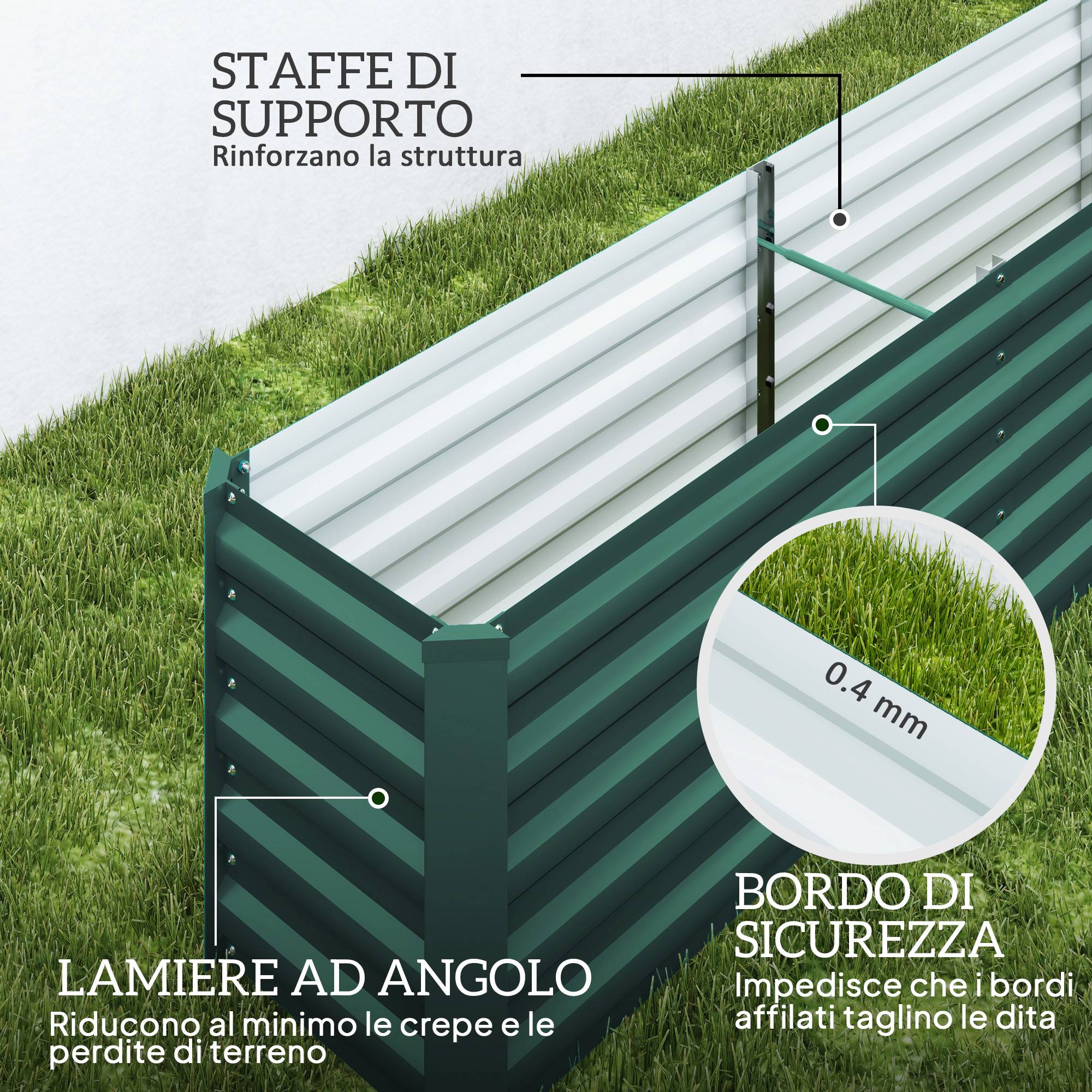 Grand carré potager acier galvanisé extérieur fond ouvert 240x40x45cm vert - ComfortXL Outdoor Living - Image 9