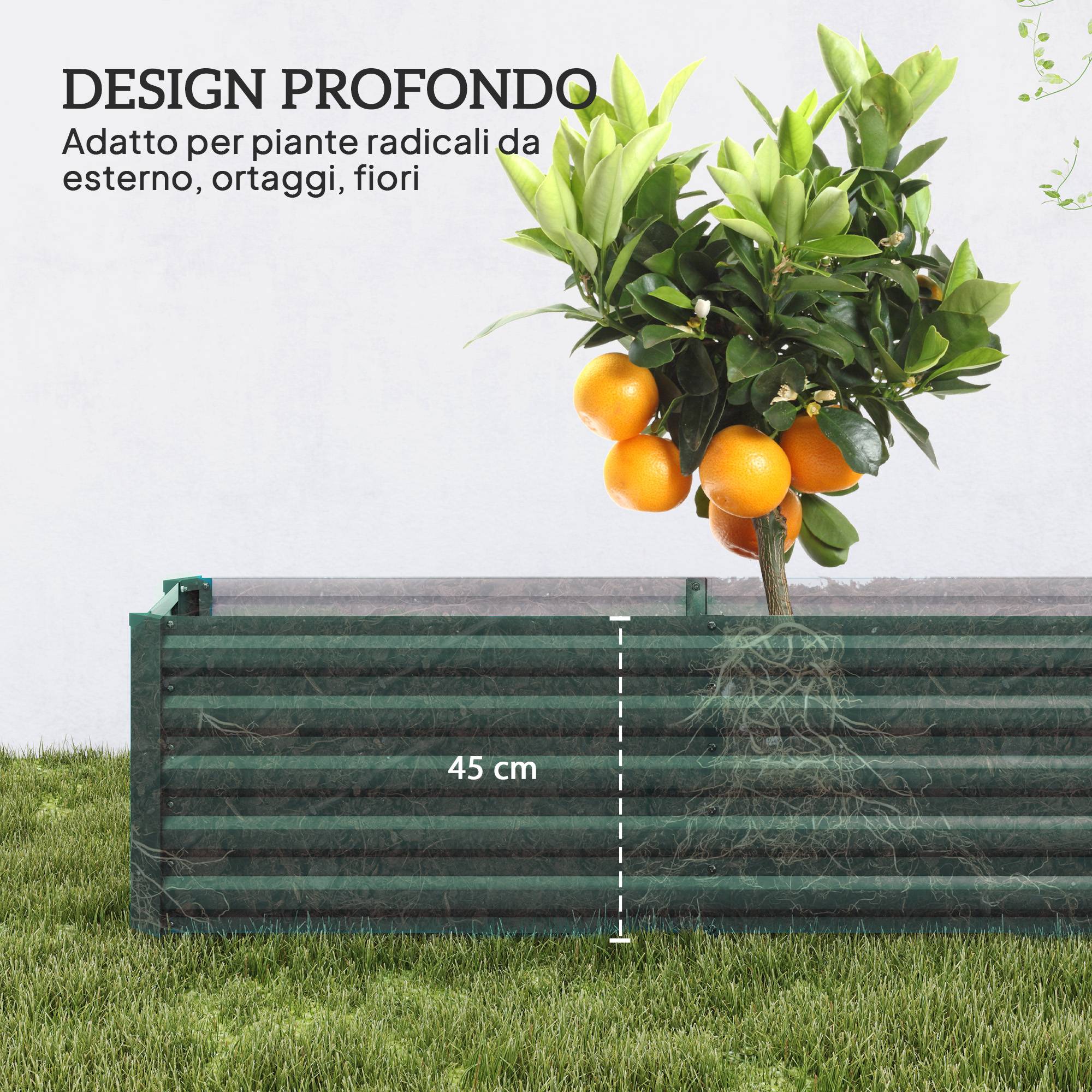 Grand carré potager acier galvanisé extérieur fond ouvert 240x40x45cm vert - ComfortXL Outdoor Living - Image 6
