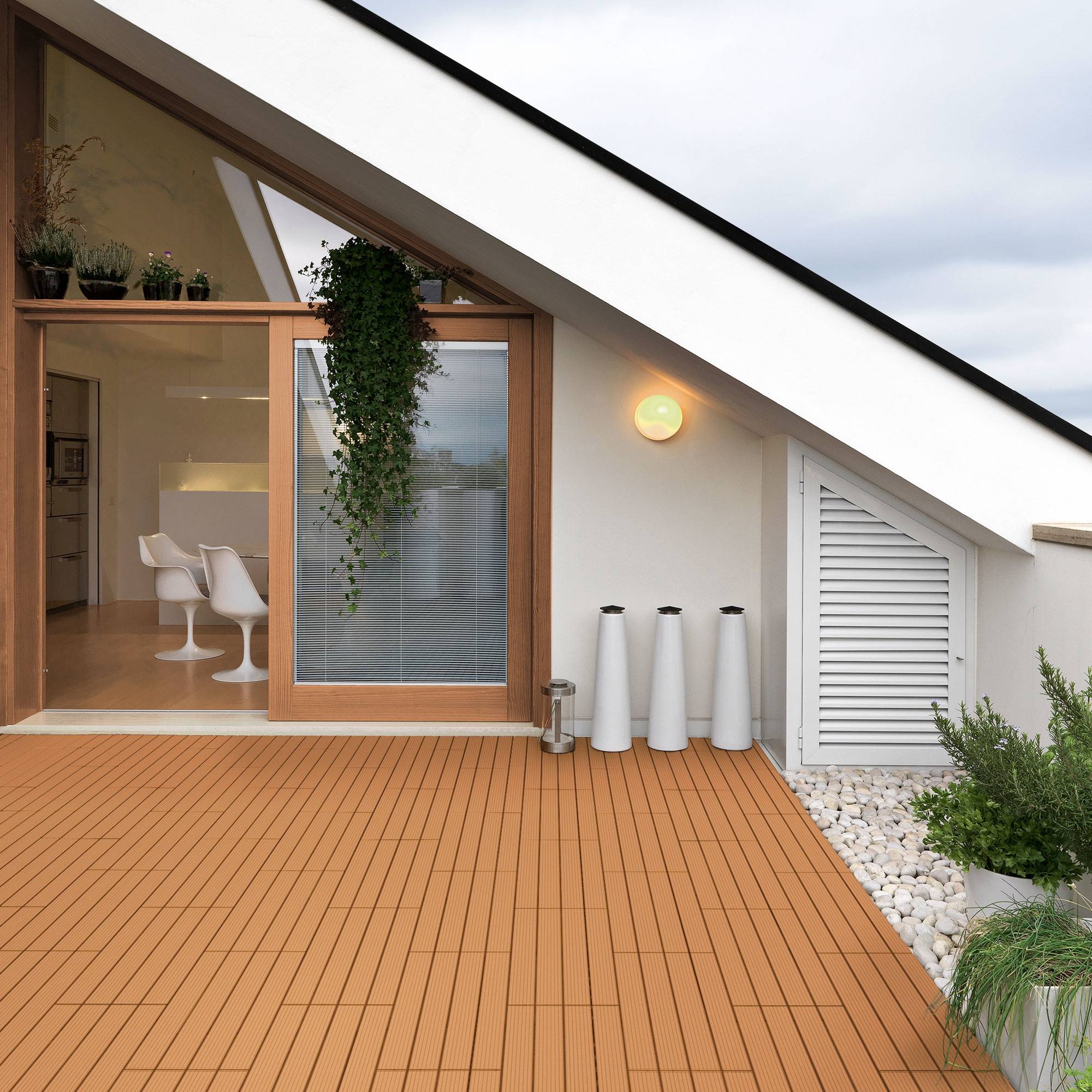 Ecd-Germany - Carreaux WPC de sol 60x30cm 5m² aspect de bois marron clair - Image 1