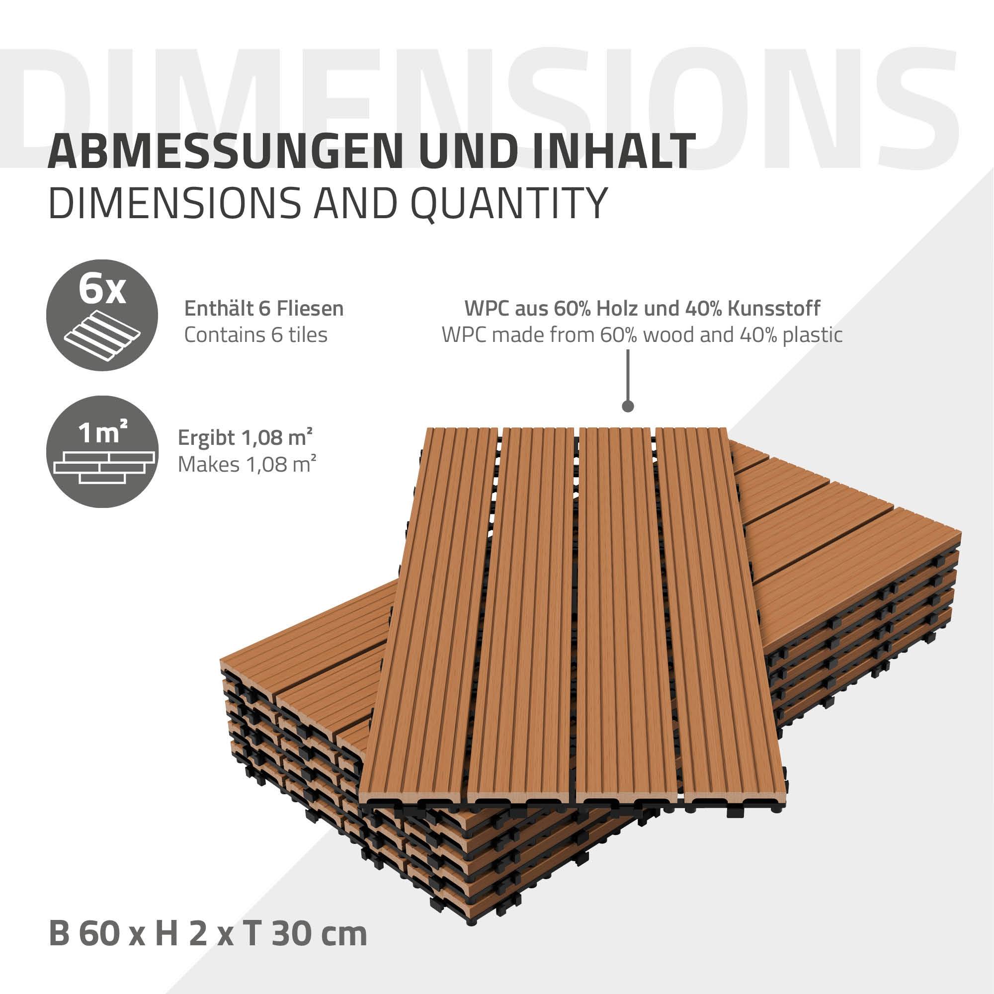 Ecd-Germany - Carreaux WPC de sol 60x30cm 5m² aspect de bois marron clair - Image 6