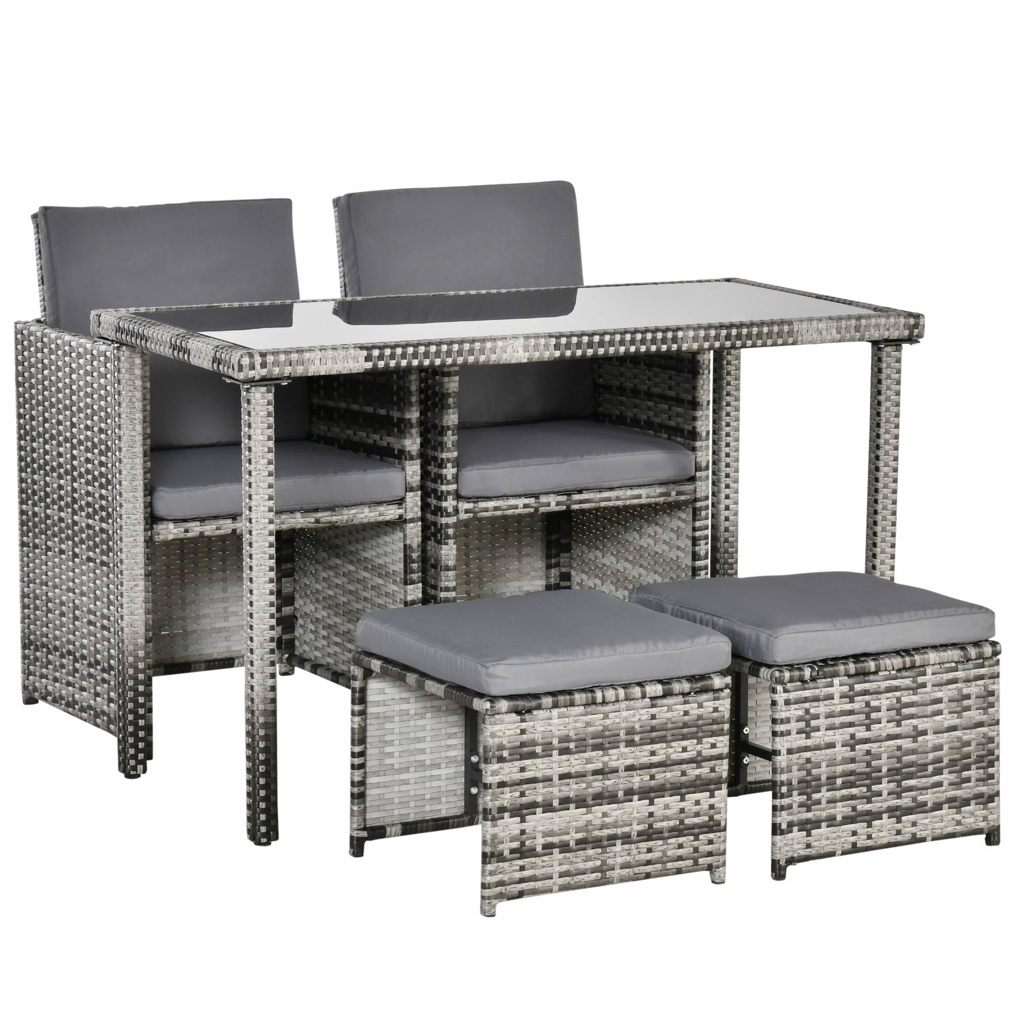 ComfortXL - Salon de jardin 4 places métal verre et résine tressée gris avec coussins pour terrasse et repas extérieur - Image 2