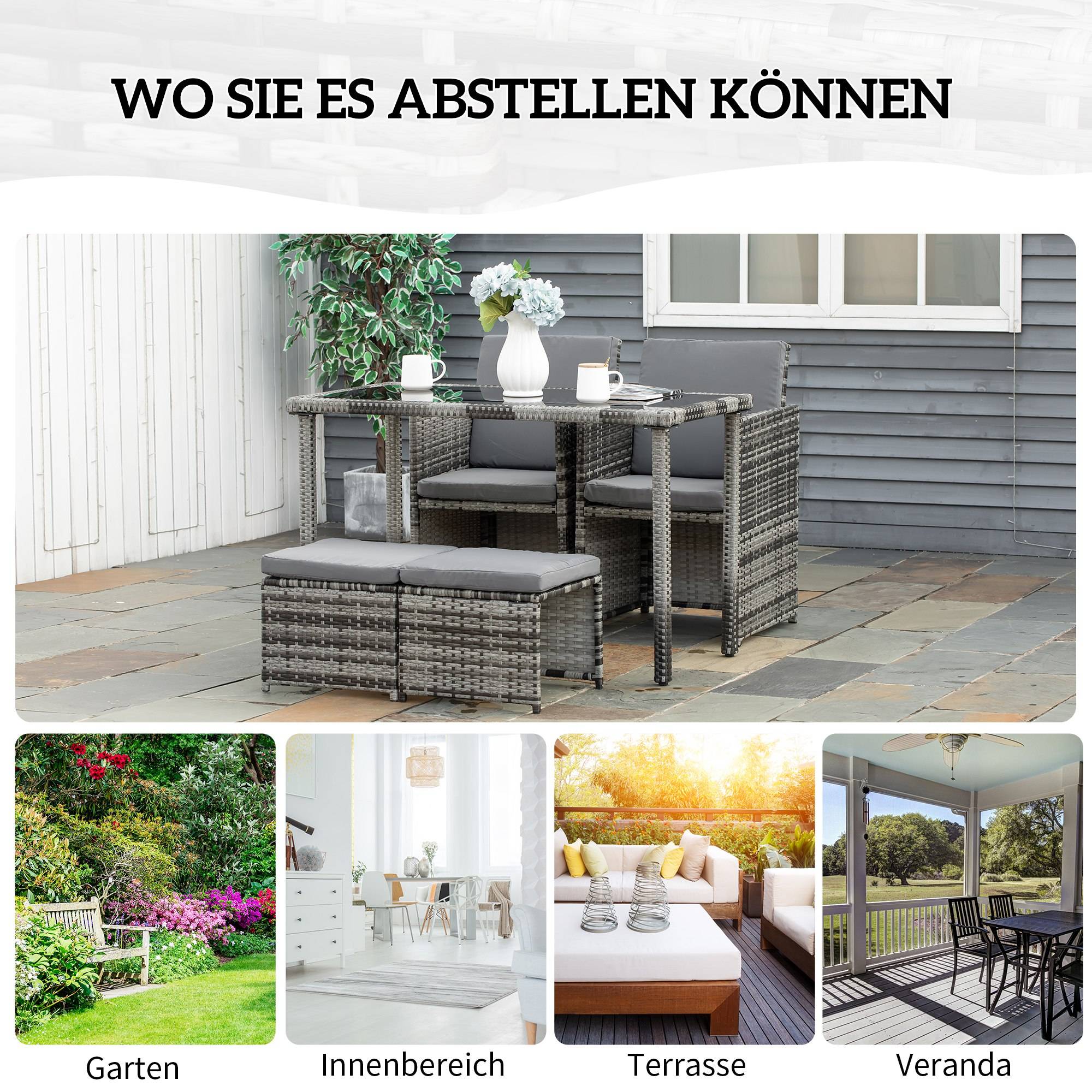ComfortXL - Salon de jardin 4 places métal verre et résine tressée gris avec coussins pour terrasse et repas extérieur - Image 7