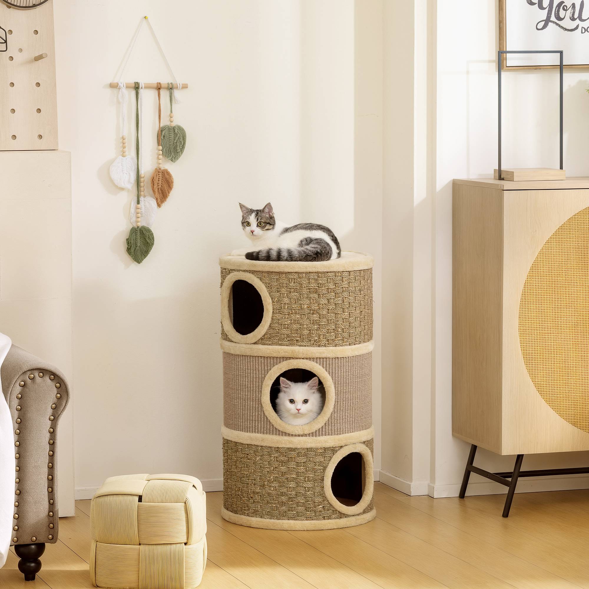 ComfortXL - Tonneau griffoir chat sisal 45x45x79 cm kaki 3 niveaux repos griffage intérieur - ComfortXL Outdoor Living - Image 2