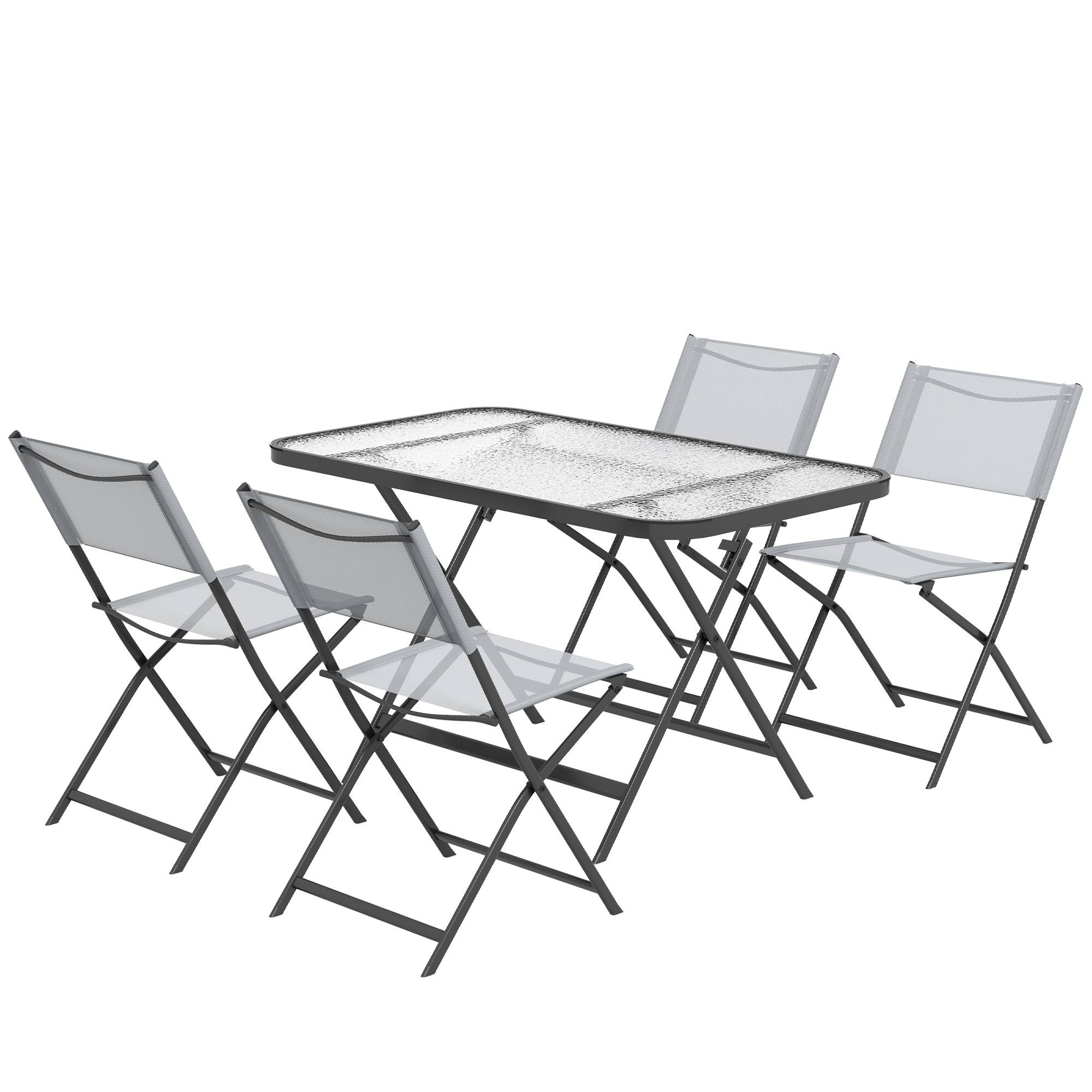 Outsunny - Ensemble jardin 4 chaises + table 5 pièces pilables textilènes verre trempé gris - Outsunny - Image 1