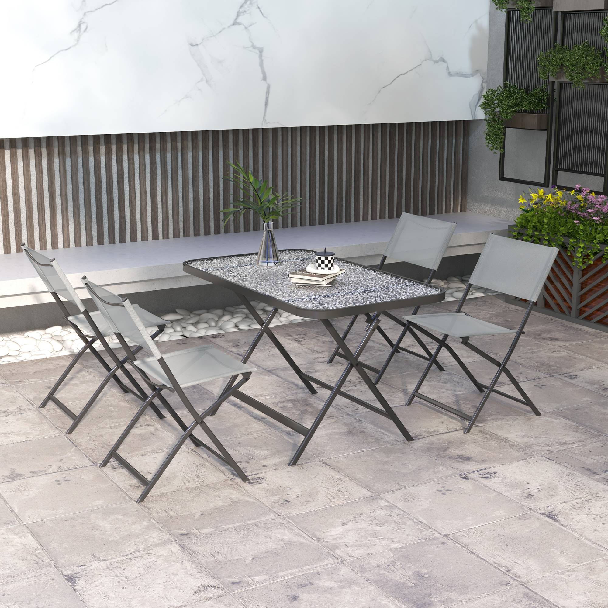 Outsunny - Ensemble jardin 4 chaises + table 5 pièces pilables textilènes verre trempé gris - Outsunny - Image 2