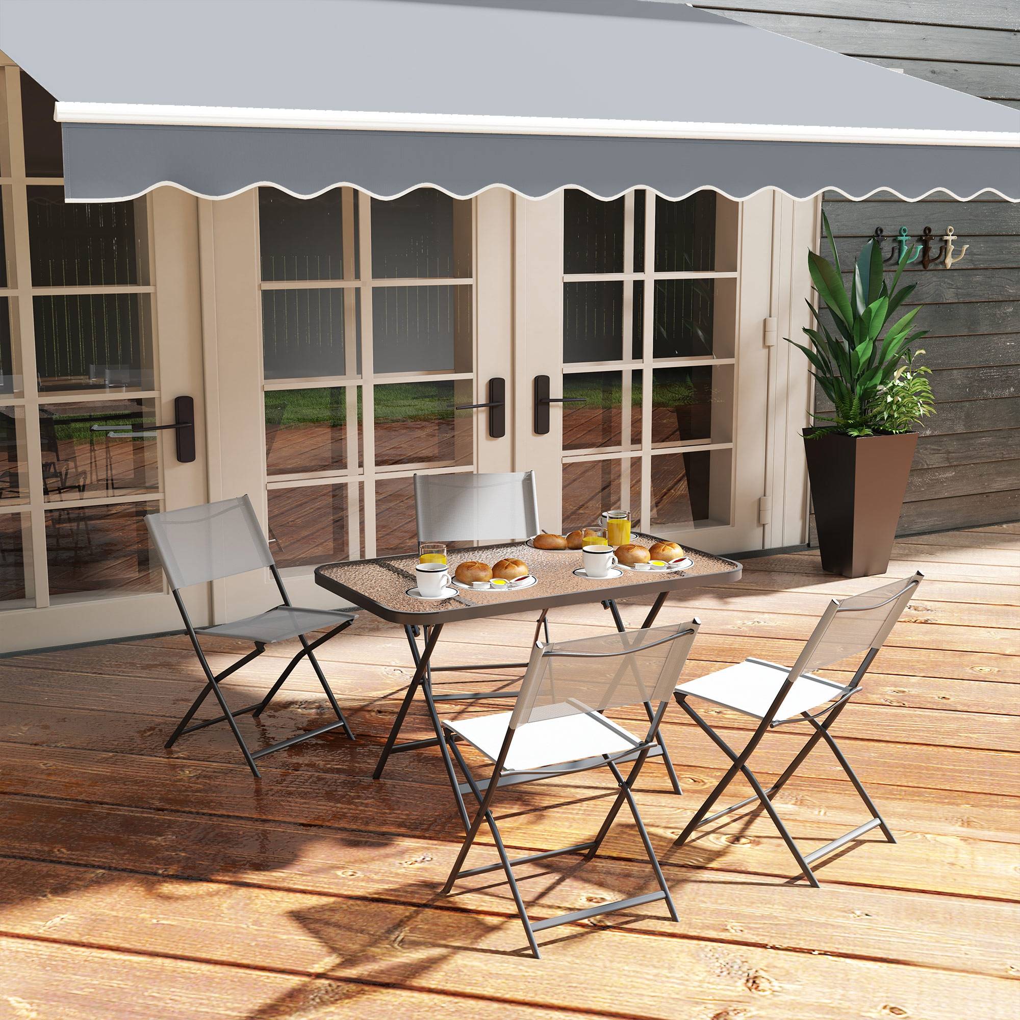Outsunny - Ensemble jardin 4 chaises + table 5 pièces pilables textilènes verre trempé gris - Outsunny - Image 4