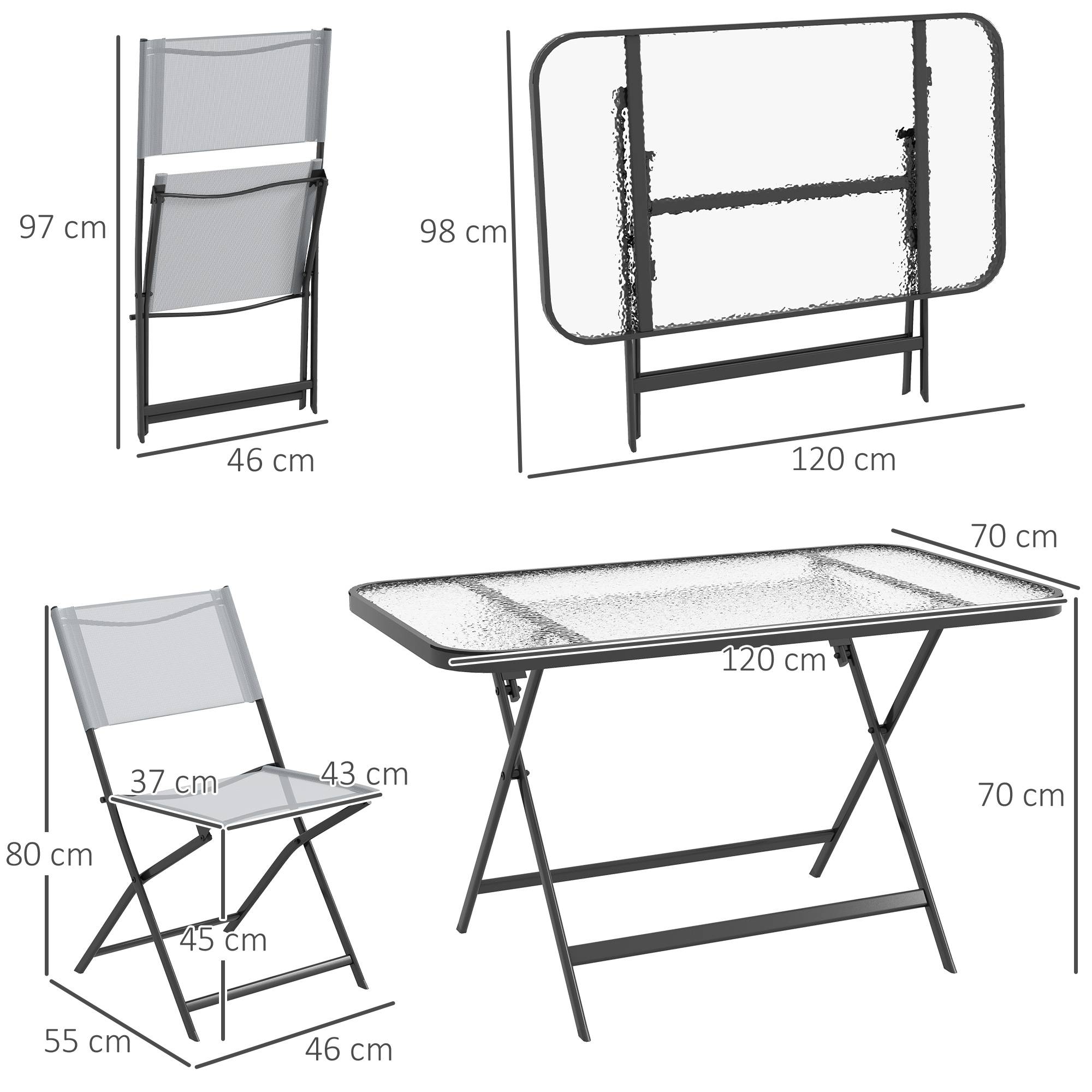 Outsunny - Ensemble jardin 4 chaises + table 5 pièces pilables textilènes verre trempé gris - Outsunny - Image 3