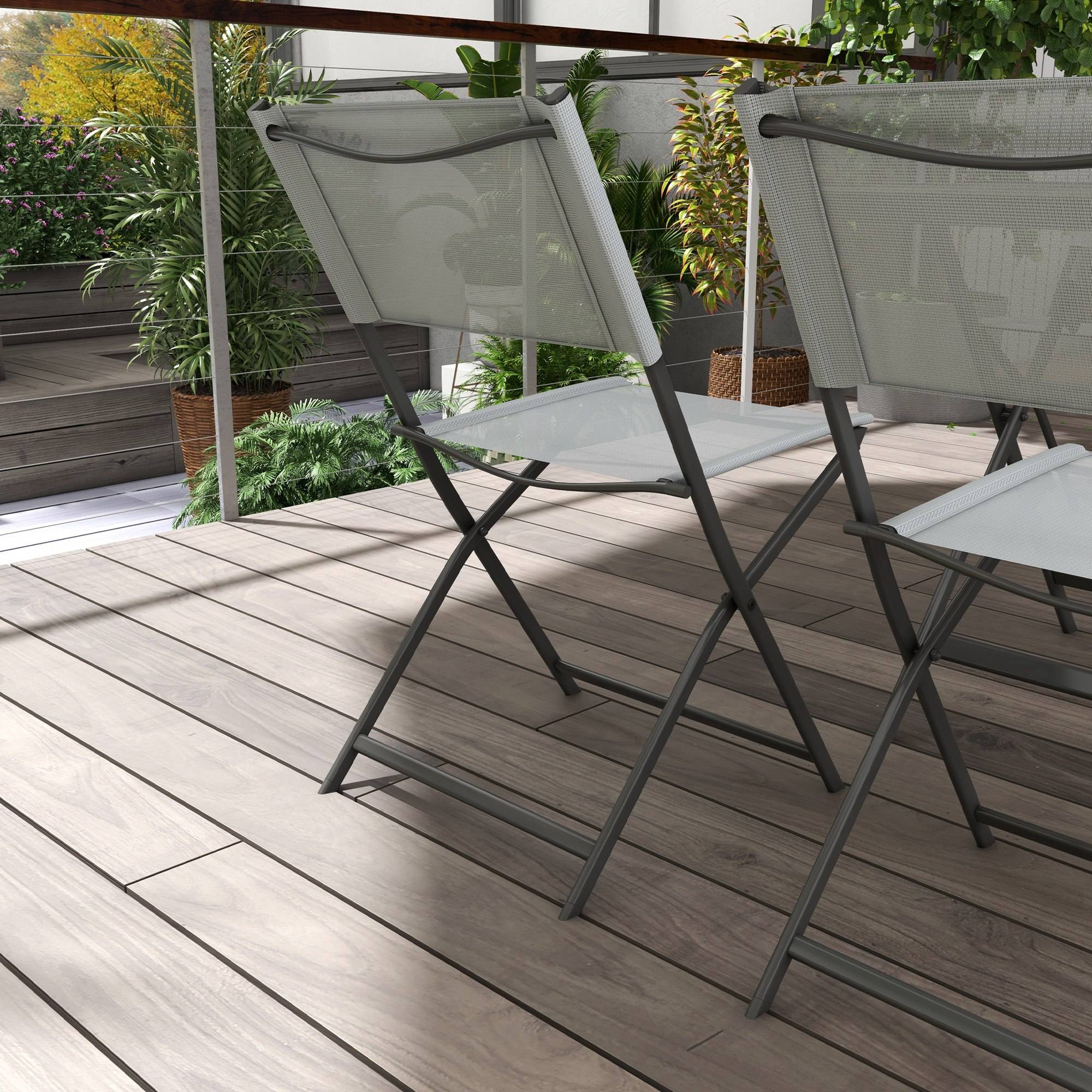 Outsunny - Ensemble jardin 4 chaises + table 5 pièces pilables textilènes verre trempé gris - Outsunny - Image 5