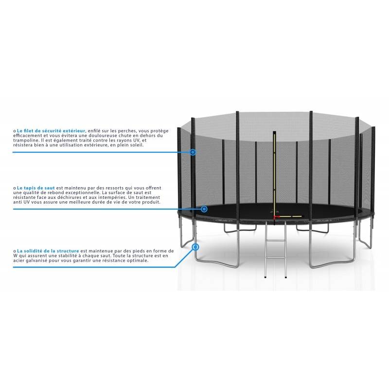 Trampoline extérieur Deluxe 8Ft / ø244cm KAIA SPORTS Trampoline de jardin avec Filet, mousse de protection et échelle KAIA SPORTS - Image 6