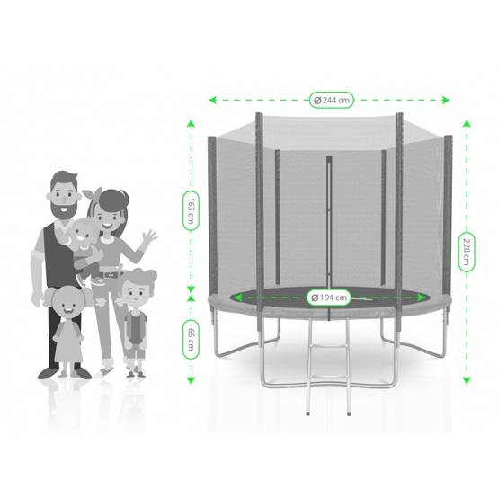 Trampoline extérieur Deluxe 8Ft / ø244cm KAIA SPORTS Trampoline de jardin avec Filet, mousse de protection et échelle KAIA SPORTS - Image 3