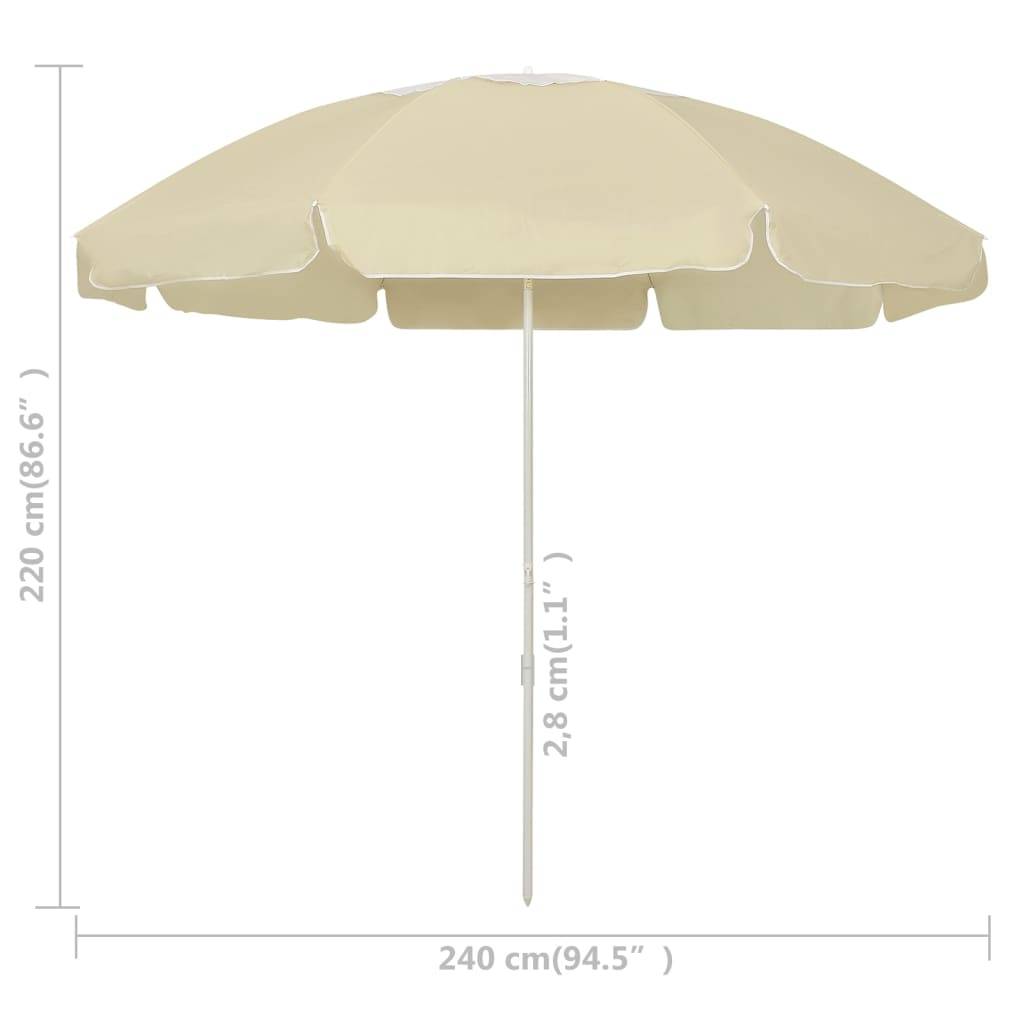 Parasol de plage polyester jaune sable 240 x 240 x 220 cm, Poids:2.1kg - PANGIVO - Image 6