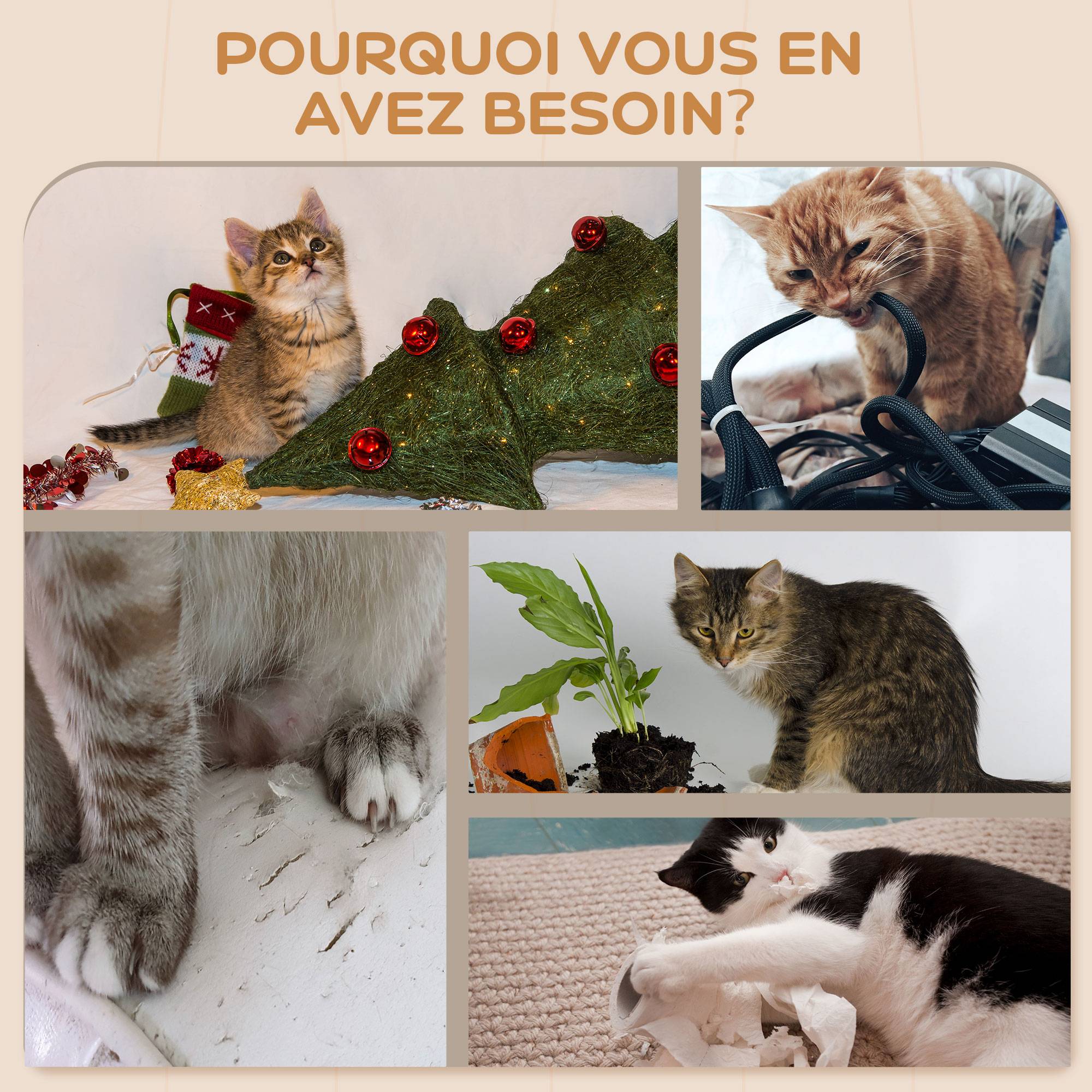 Pawhut - Mur d'escalade pour chat - arbre à chat design mural - griffoirs, plateformes, 2 paniers, échelle - sisal peluche gris - Image 6
