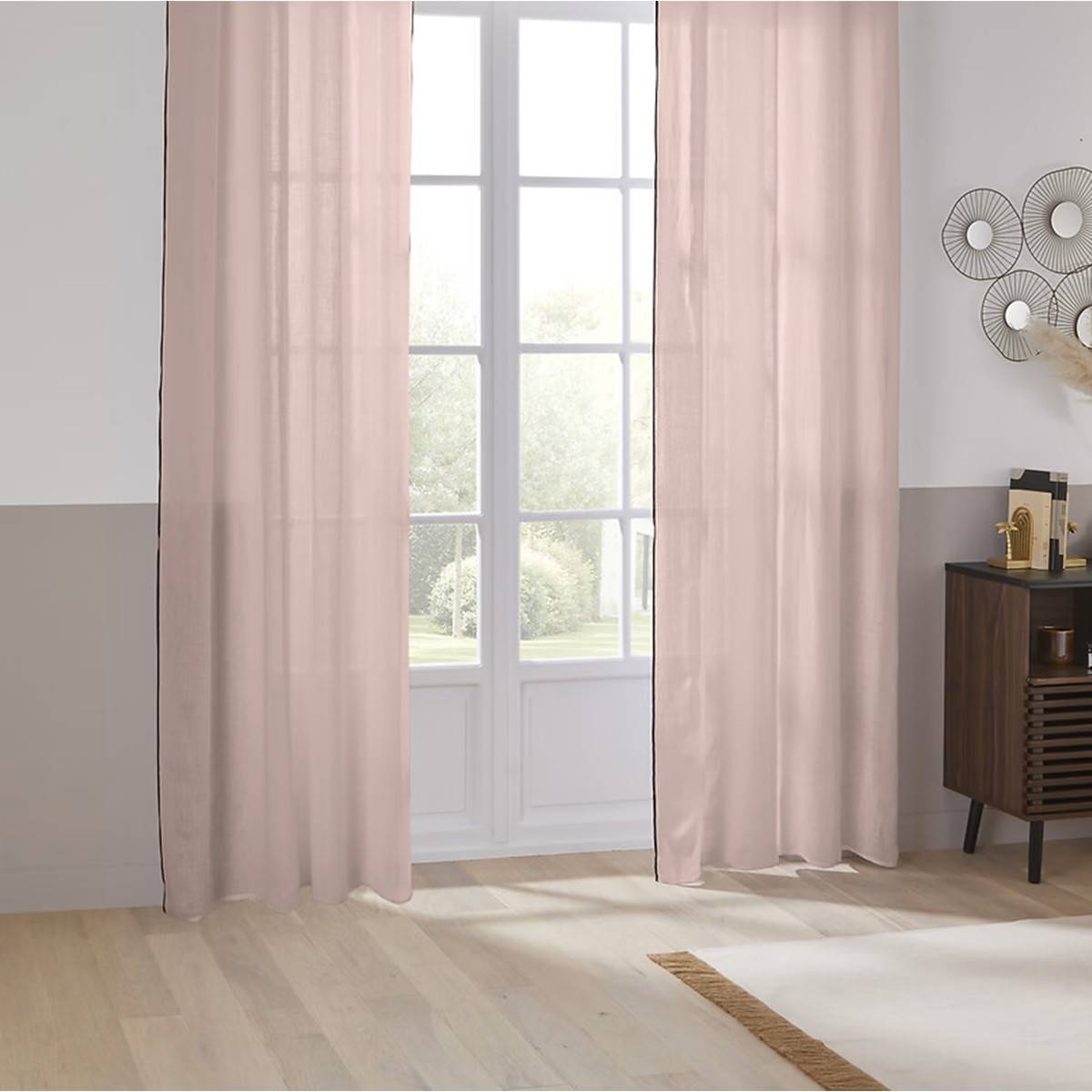 Atmosphera - Lot de 2 Rideaux à œillets en Lin Rose avec surpiqûre noire 130 x 260 cm - Image 3