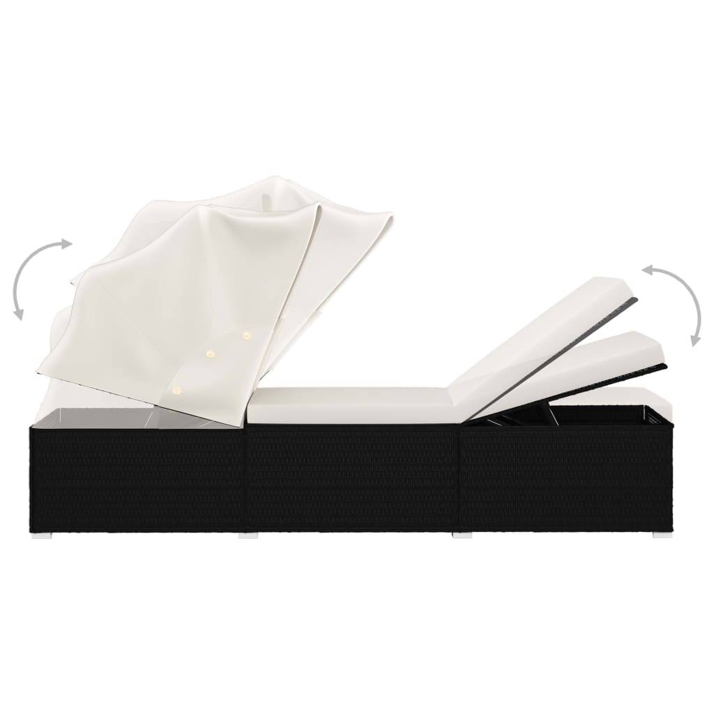 Helloshop26 - Transat chaise longue bain de soleil lit de jardin terrasse meuble d'extérieur avec auvent et coussin résine tressée blanc crème - Image 4