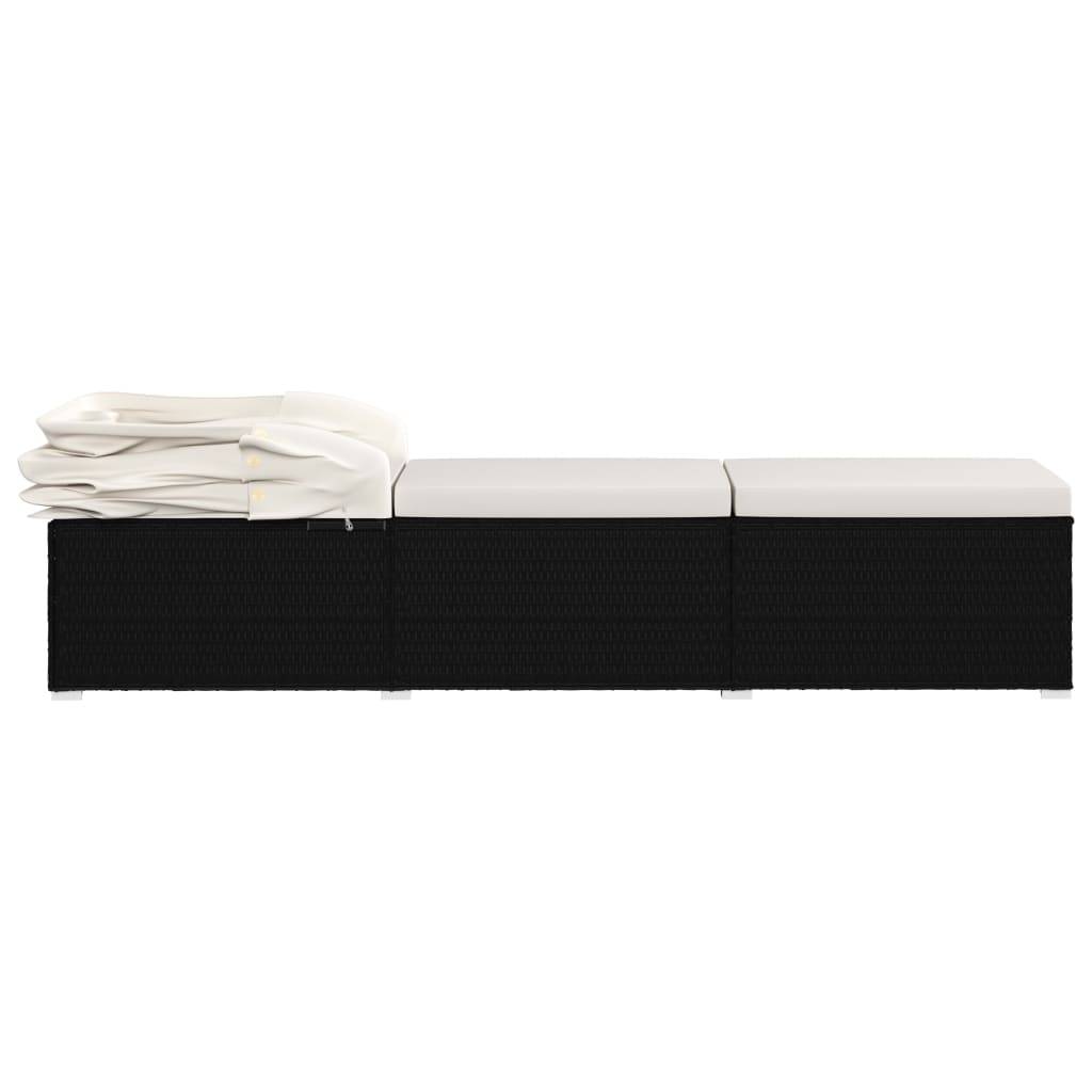Helloshop26 - Transat chaise longue bain de soleil lit de jardin terrasse meuble d'extérieur avec auvent et coussin résine tressée blanc crème - Image 5