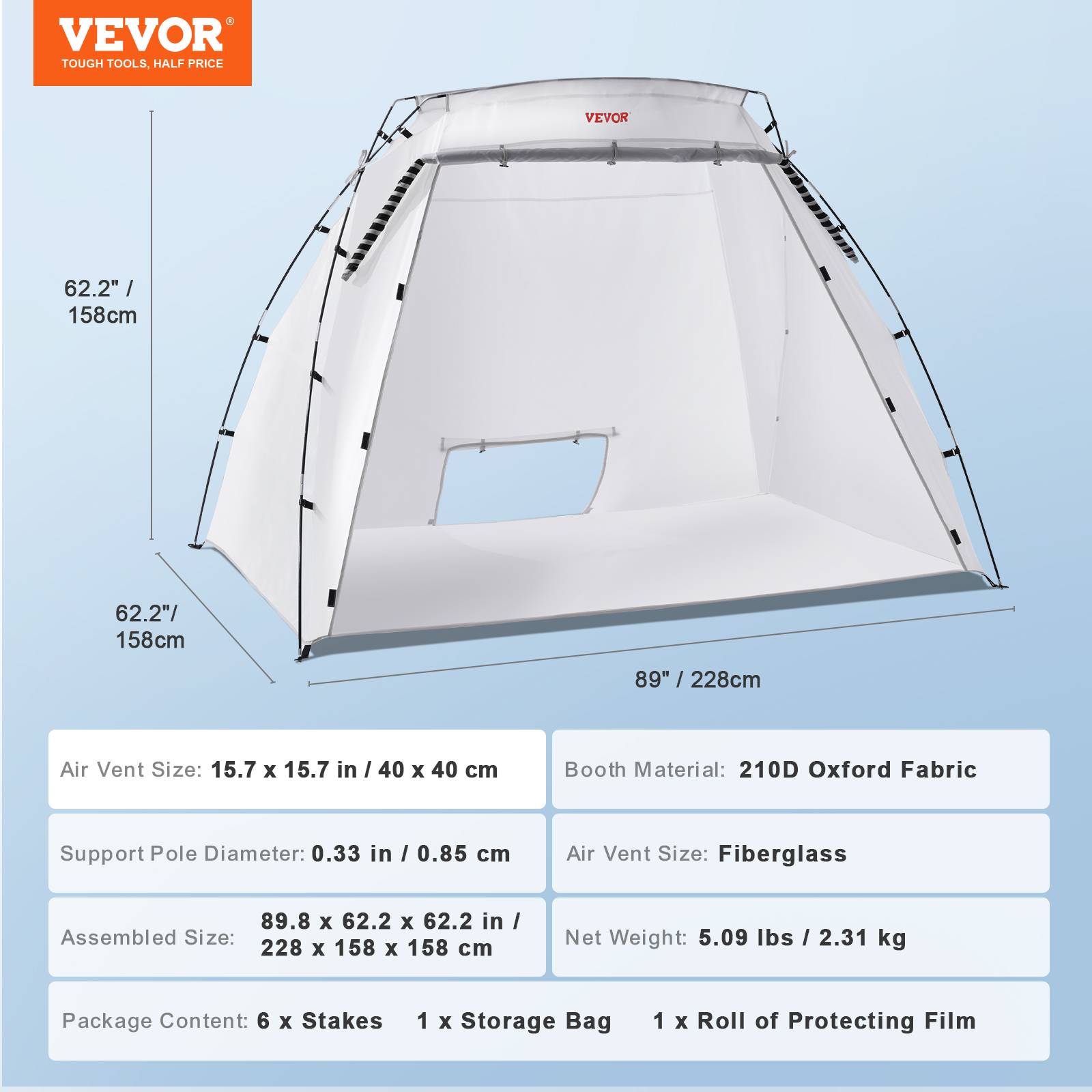 VEVOR Abri peinture portable 228x158x158 cm, Oxford 210D. Film jetable. - Image 7