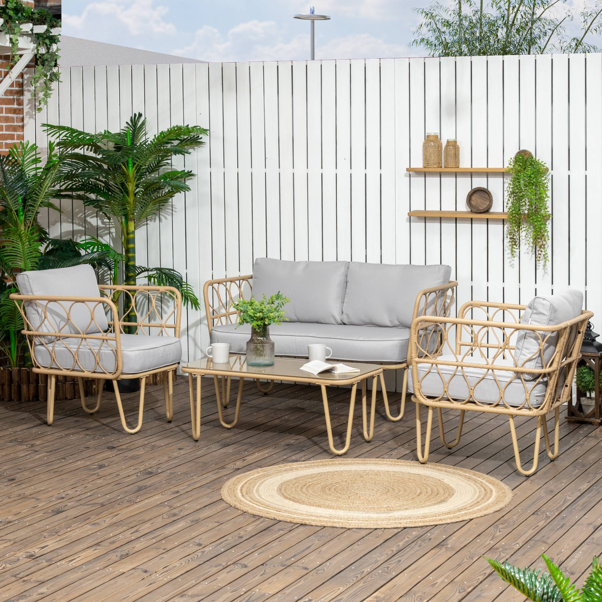 ComfortXL - Salon de Jardin 4 Places Canapé Fauteuils et Table Basse en Corde Tressée Naturel - ComfortXL Outdoor Living - Image 3