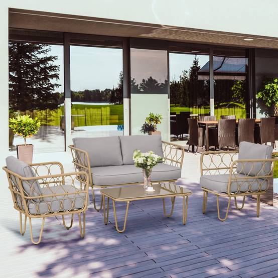 ComfortXL - Salon de Jardin 4 Places Canapé Fauteuils et Table Basse en Corde Tressée Naturel - ComfortXL Outdoor Living - Image 4
