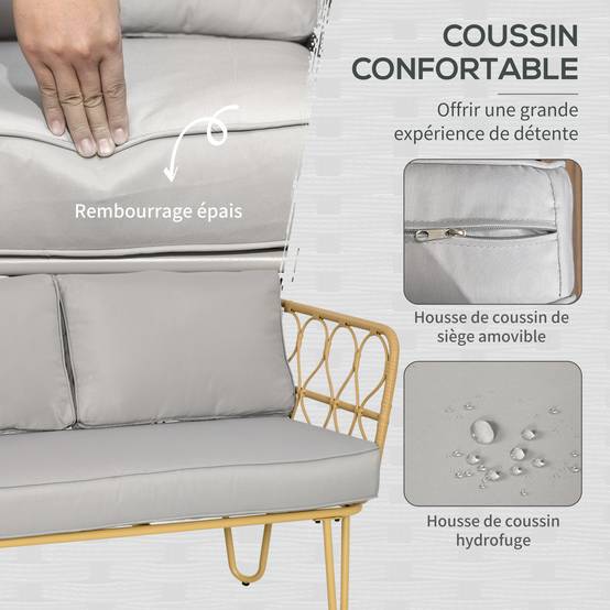 ComfortXL - Salon de Jardin 4 Places Canapé Fauteuils et Table Basse en Corde Tressée Naturel - ComfortXL Outdoor Living - Image 6