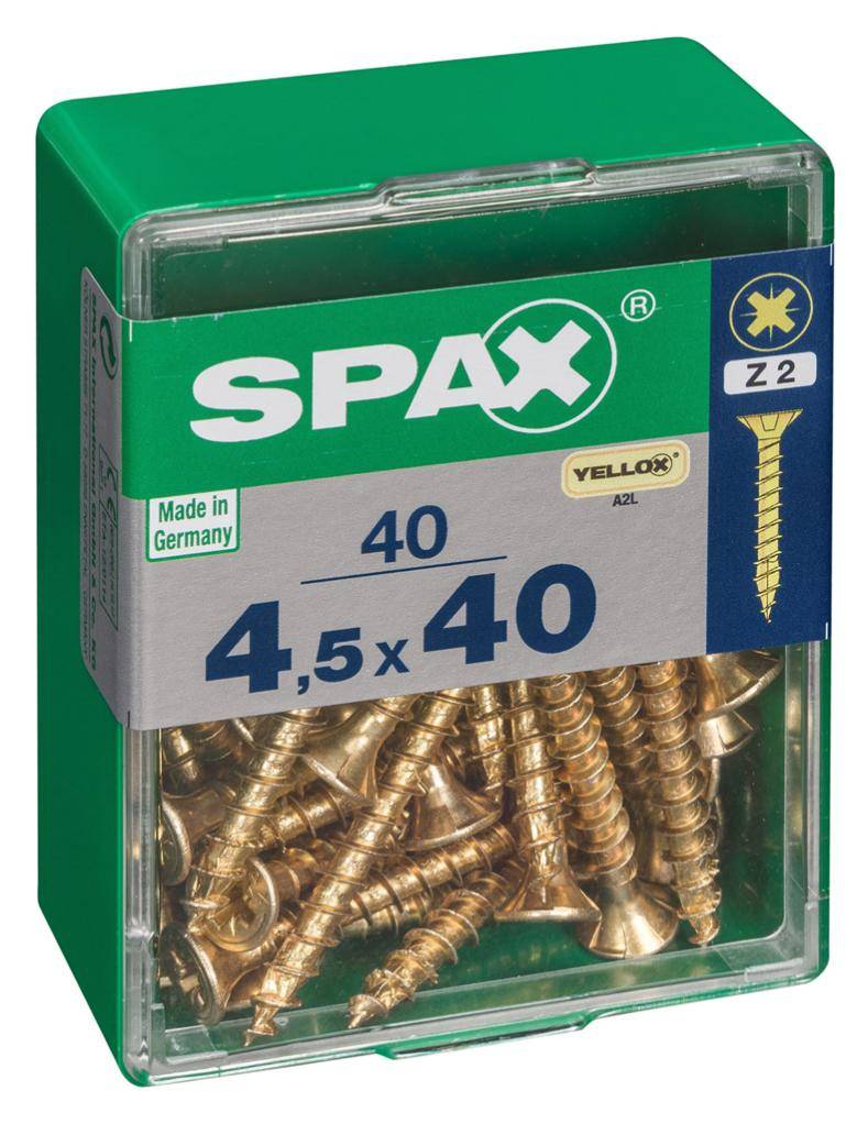 Spax - Lot de 40 vis acier tête fraisée pozidriv SPAX, Diam.4.5 mm x L.40 mm