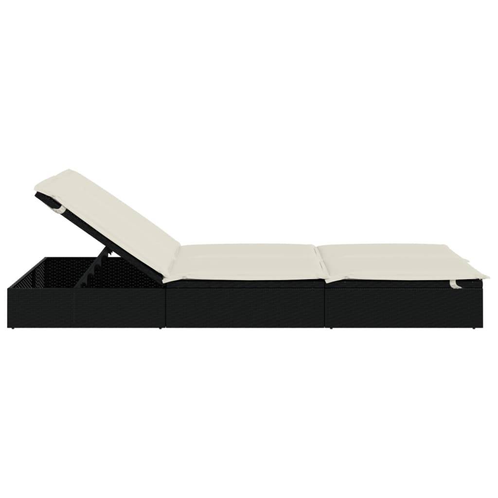 Helloshop26 - Transat chaise longue bain de soleil lit de jardin terrasse meuble d'extérieur à 2 places avec coussins noir résine tressée - Image 4