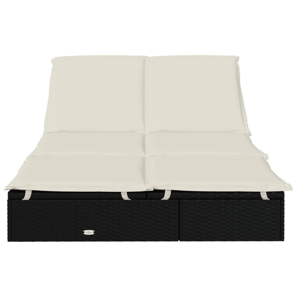 Helloshop26 - Transat chaise longue bain de soleil lit de jardin terrasse meuble d'extérieur à 2 places avec coussins noir résine tressée - Image 3