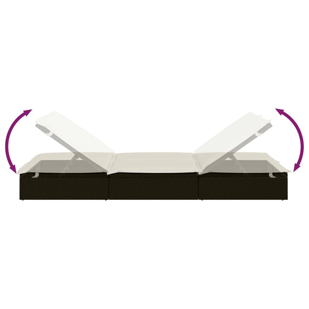 Helloshop26 - Transat chaise longue bain de soleil lit de jardin terrasse meuble d'extérieur à 2 places avec coussins noir résine tressée - Image 7