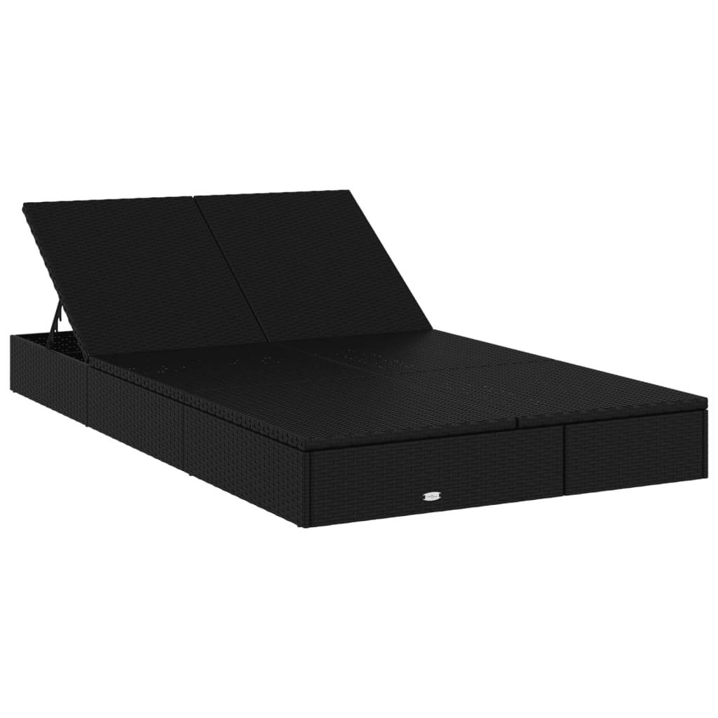Helloshop26 - Transat chaise longue bain de soleil lit de jardin terrasse meuble d'extérieur à 2 places avec coussins noir résine tressée - Image 2